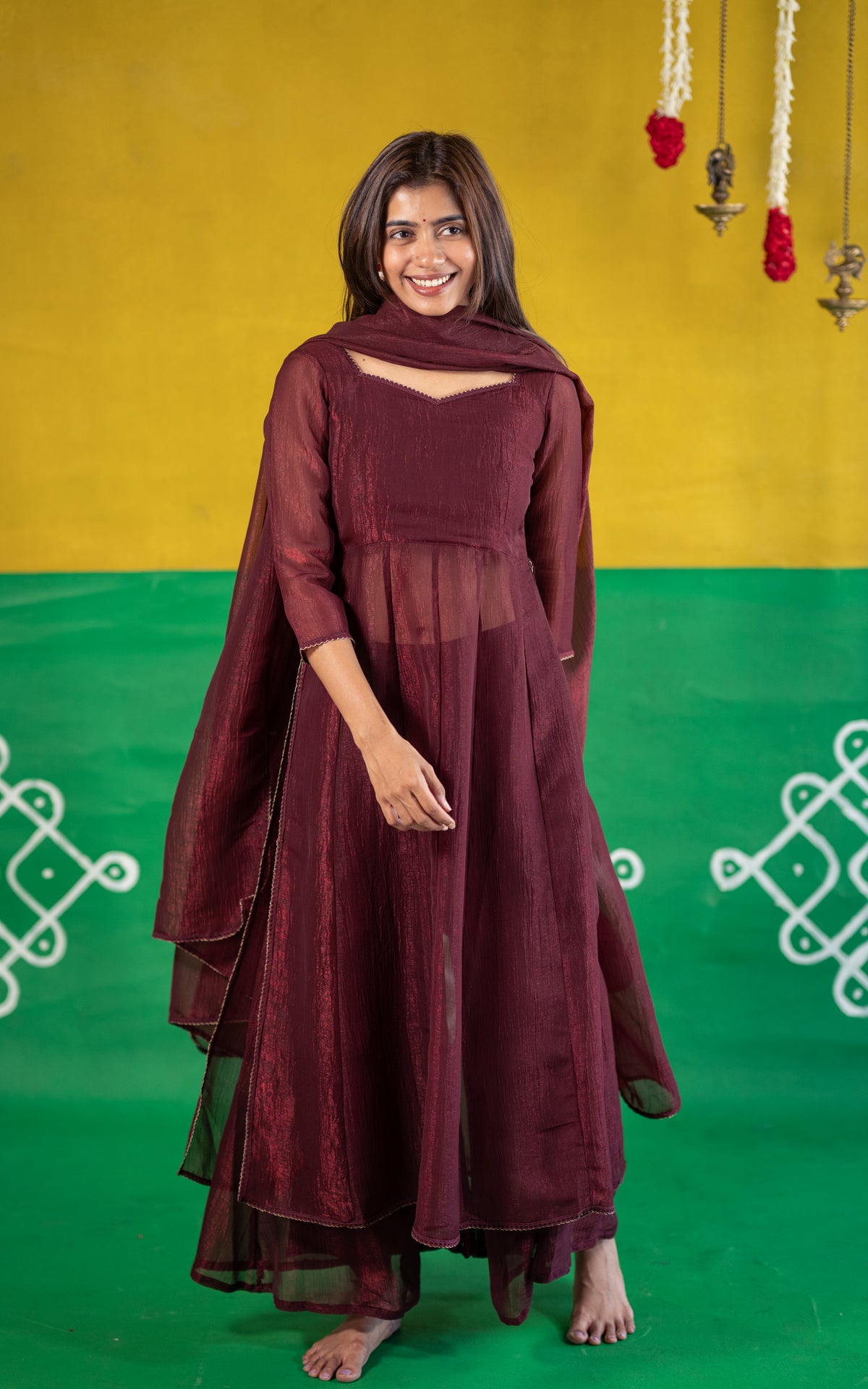 Sparkling Plain Maroon (Kurti+Pant+Dupatta)