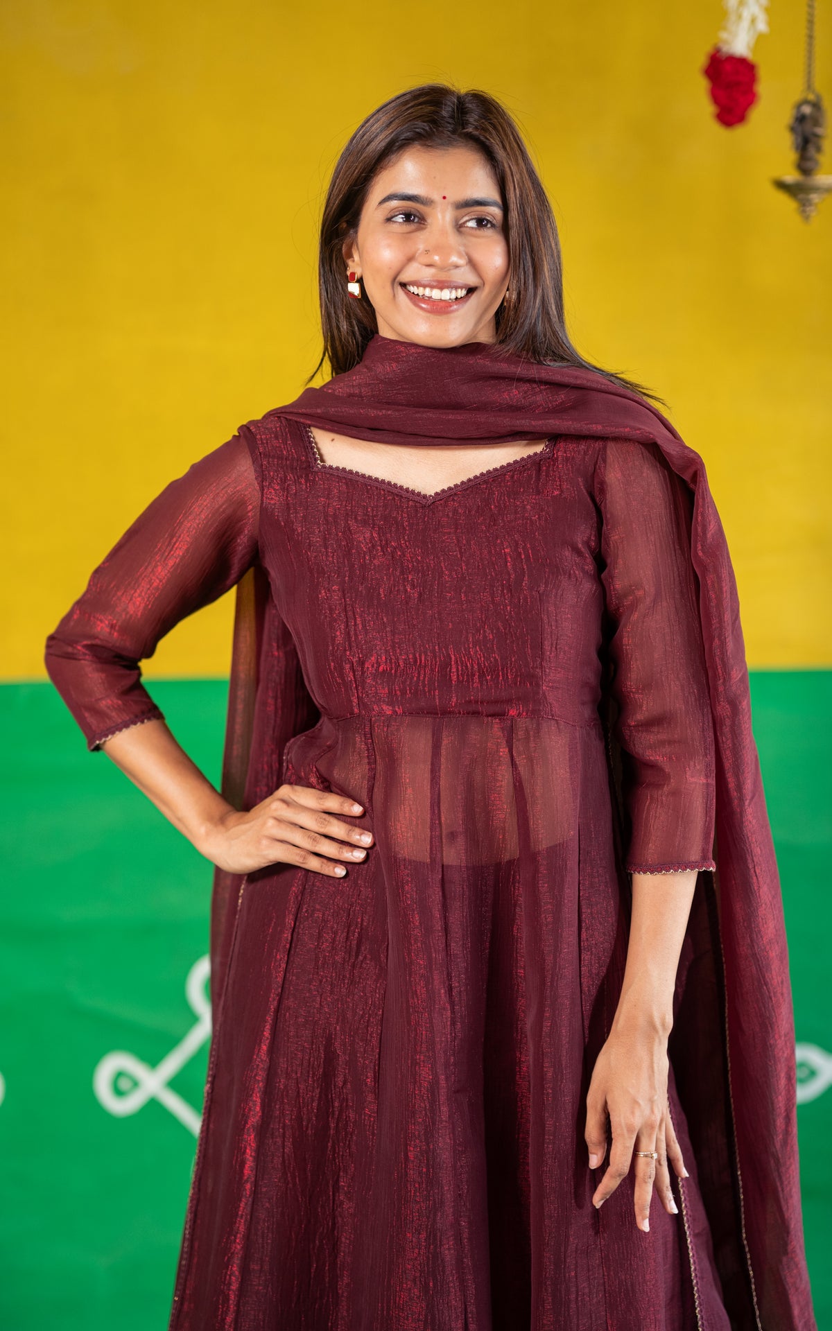 Sparkling Plain Maroon (Kurti+Pant+Dupatta)