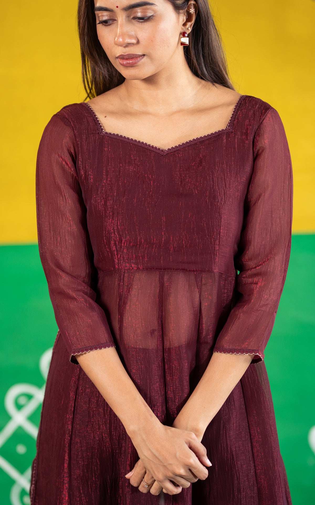 Sparkling Plain Maroon (Kurti+Pant+Dupatta)