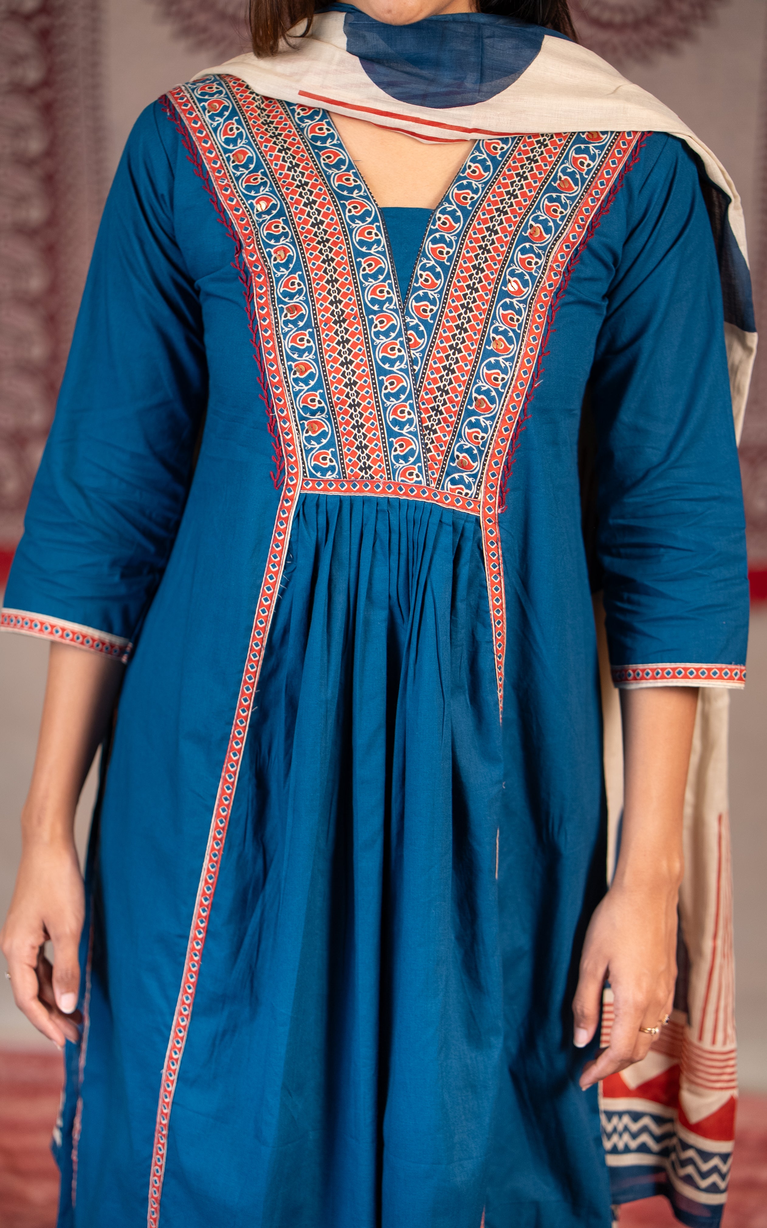 Smart look v neck Aline kurti with side slit design