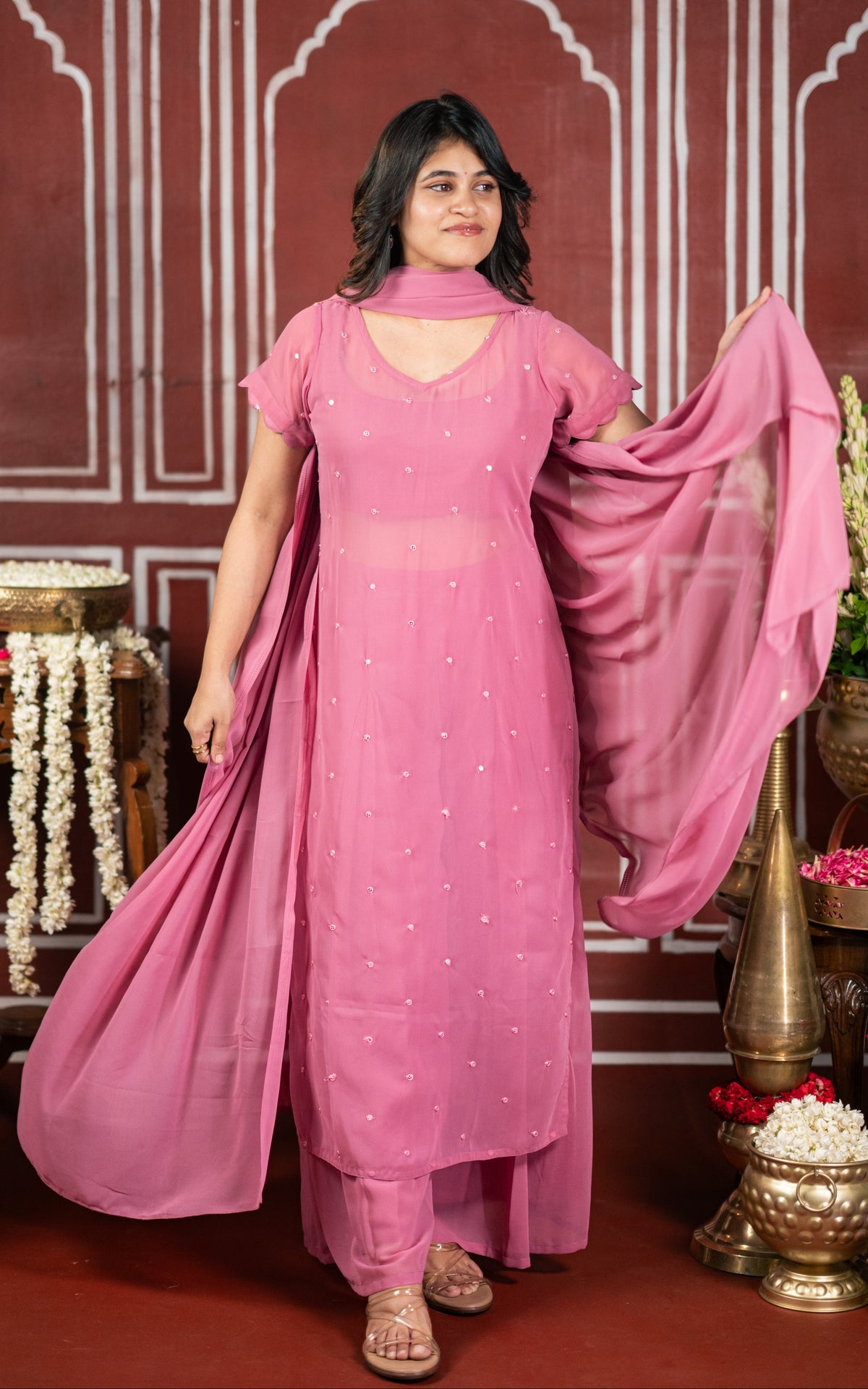 Minnale Petals Dusty Onion (Kurti+Pant+Dupatta)
