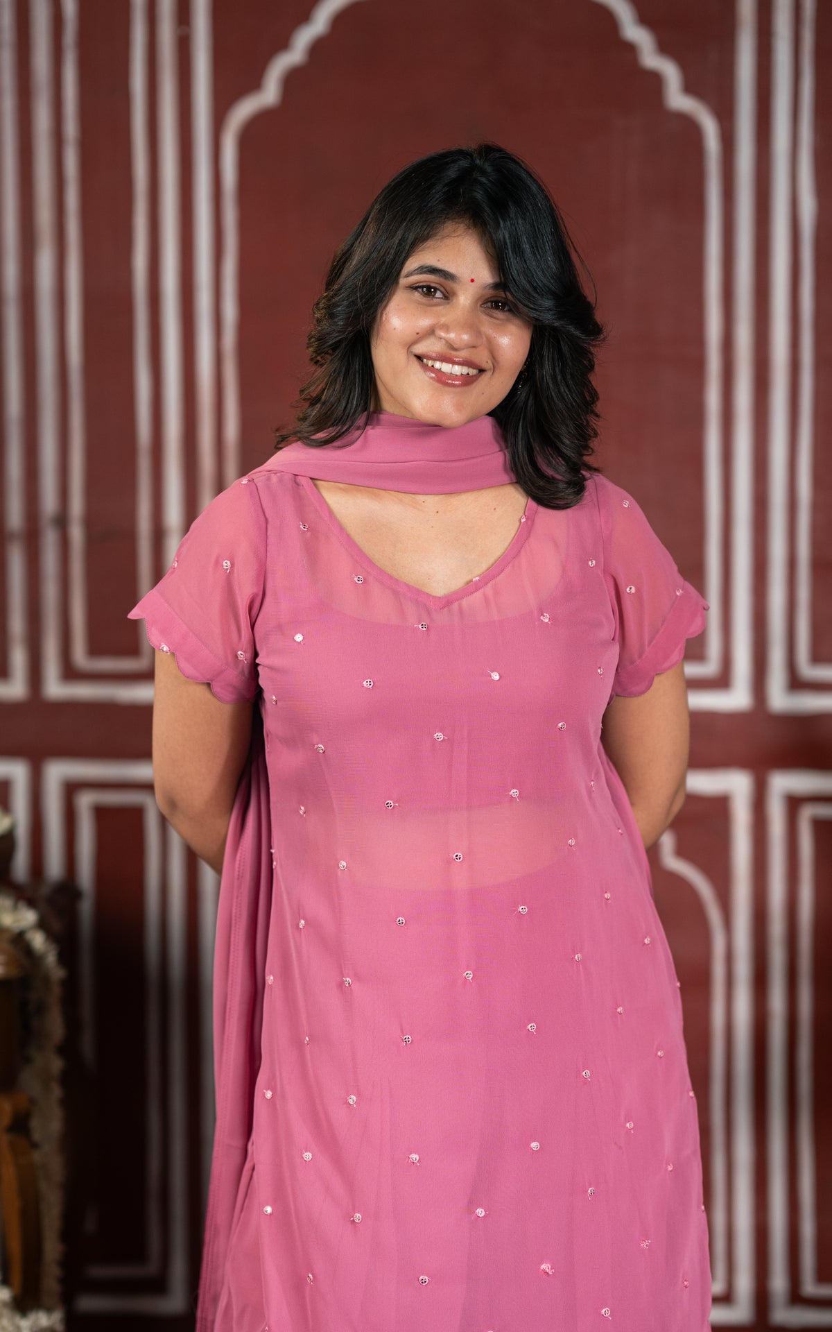 Minnale Petals Dusty Onion (Kurti+Pant+Dupatta)