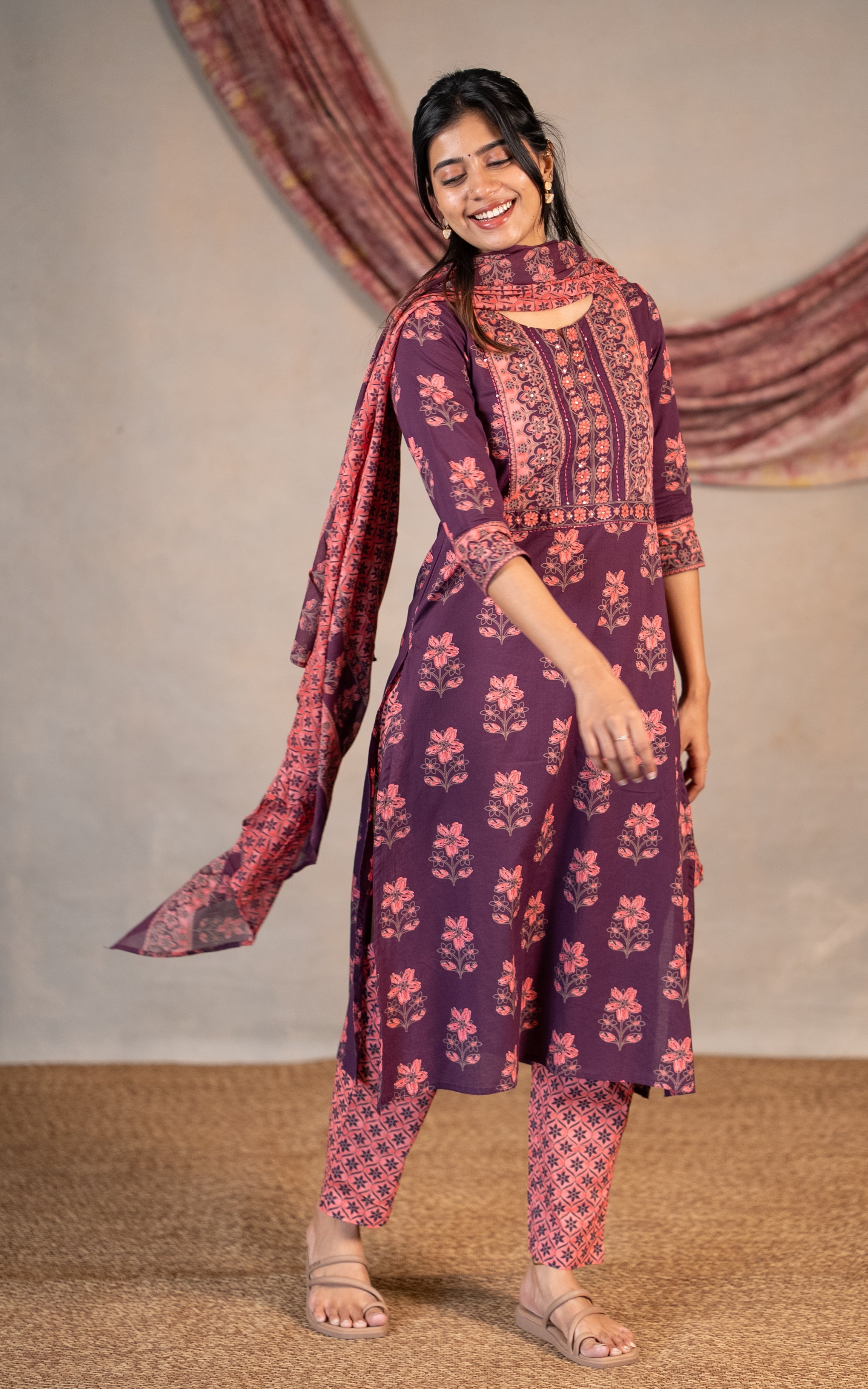 Daily wear breathable printed cotton kurti set