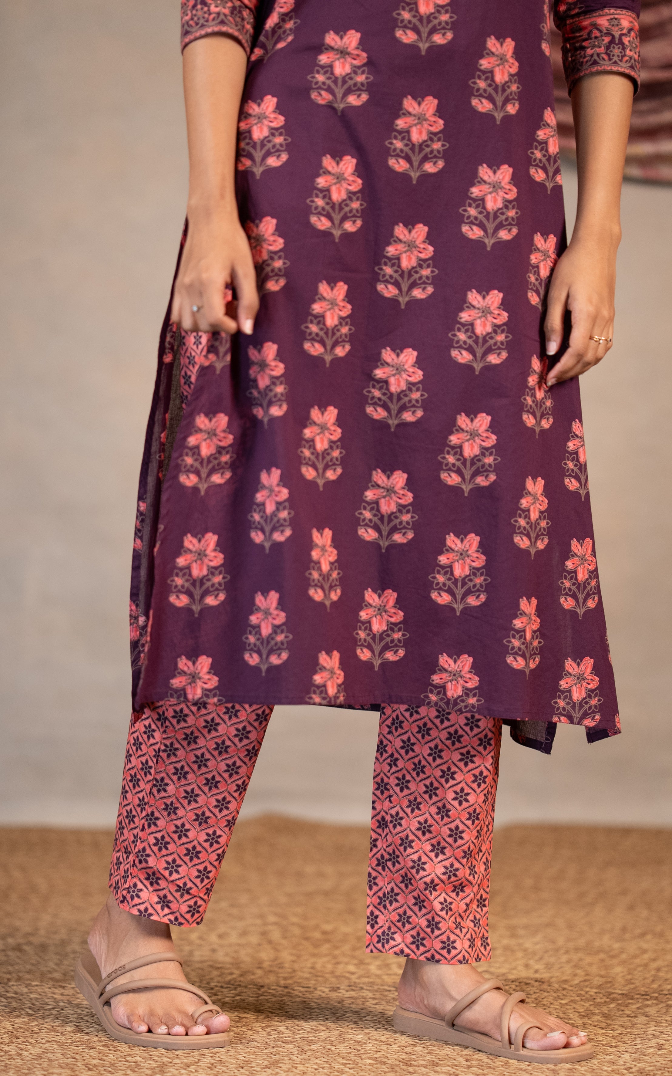 Traditional printed cotton kurti with dupatta set
