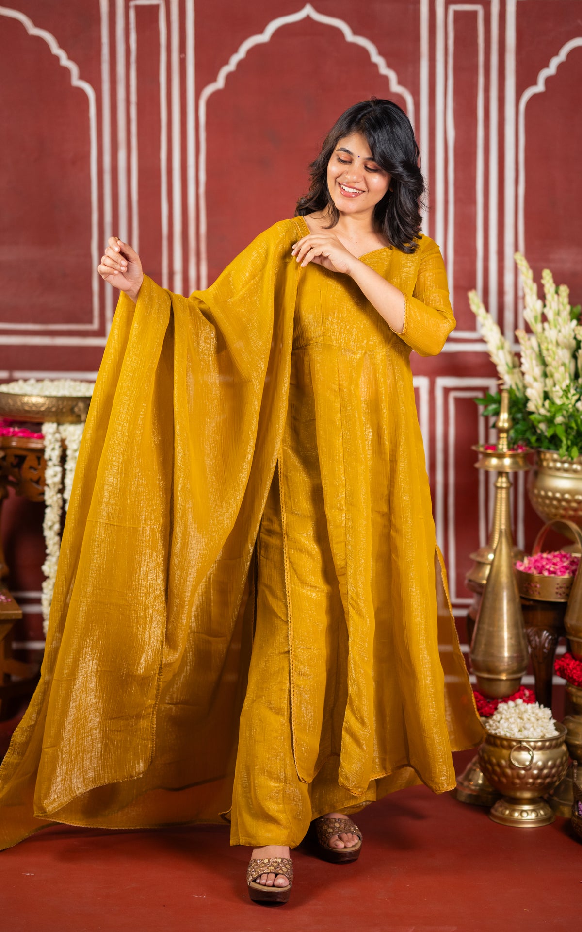 Sparkling Plain Mustard (Kurti+Pant+Dupatta)