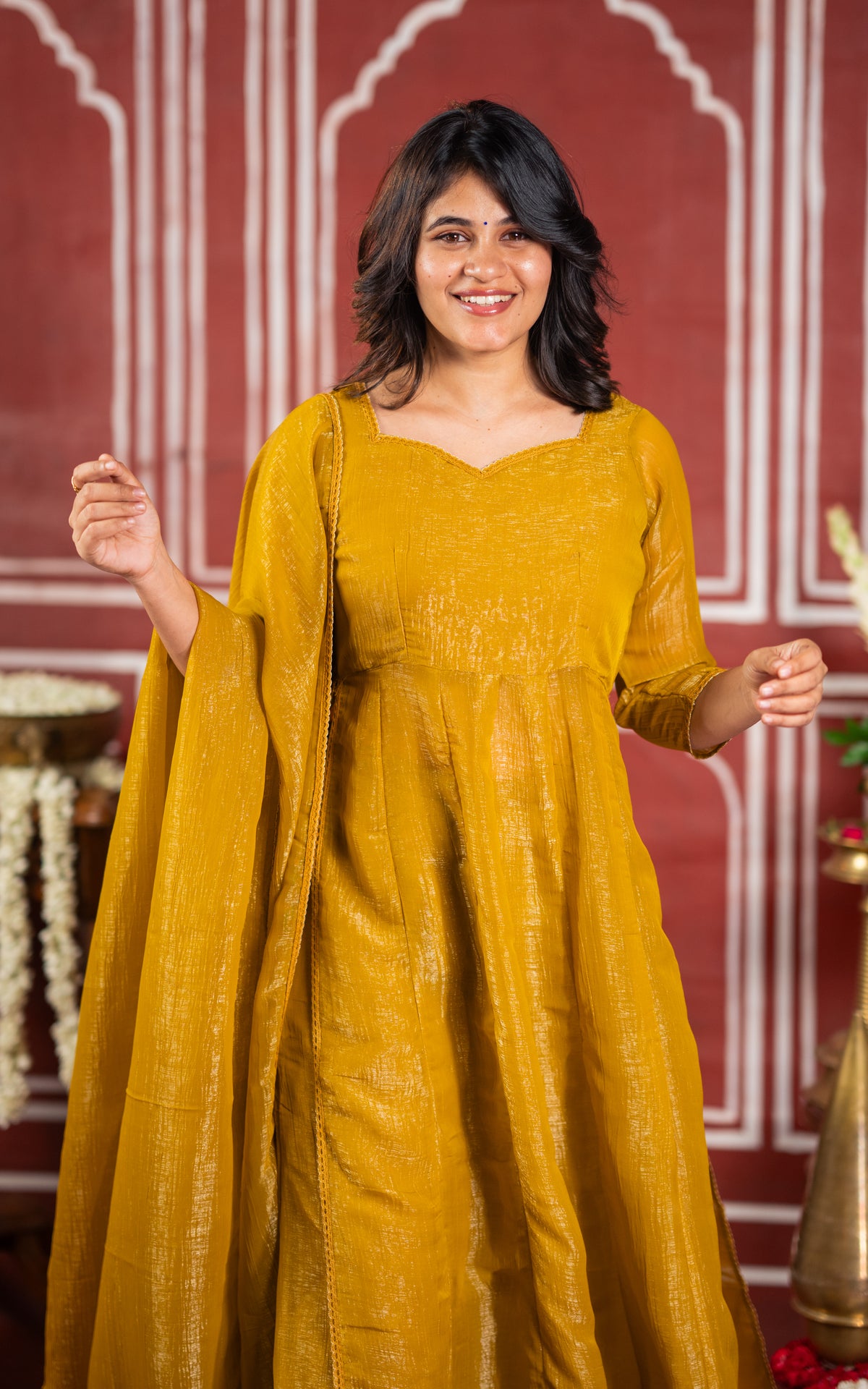 Sparkling Plain Mustard (Kurti+Pant+Dupatta)