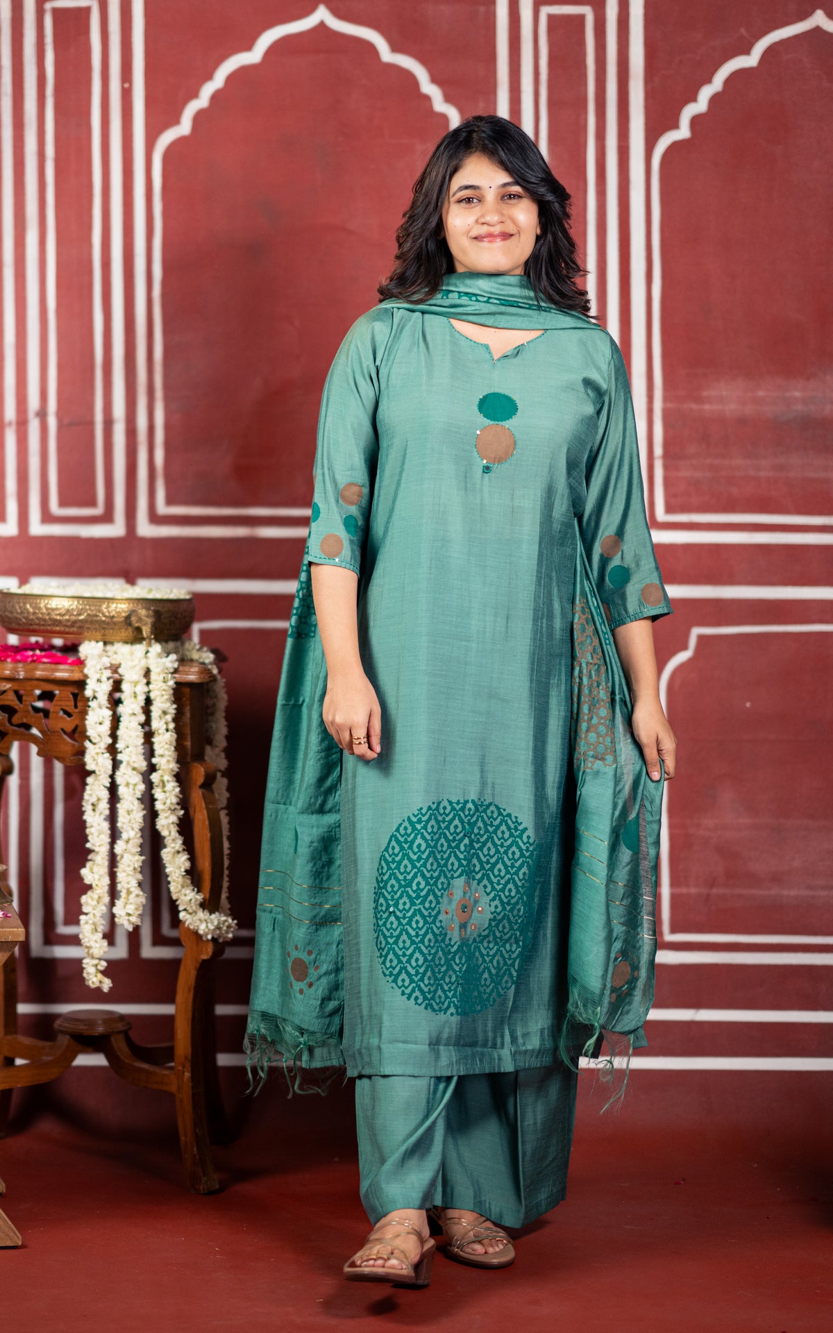Diwali Casuals  Handblock A (Kurti+Pant+Dupatta)