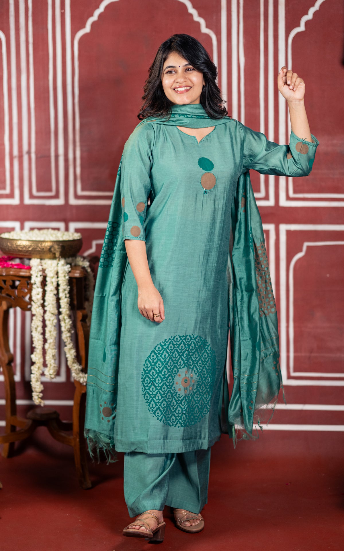 Diwali Casuals  Handblock A (Kurti+Pant+Dupatta)