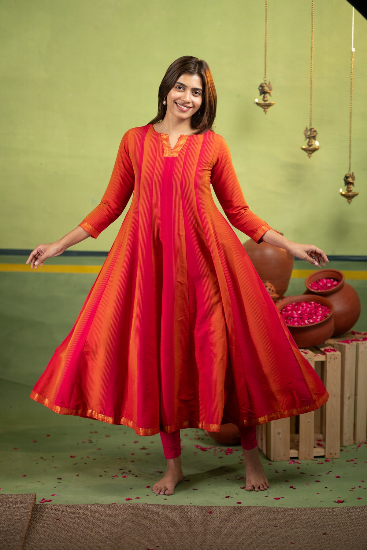 Sunset Tones Silk Cotton Festive Collection Anarkali Kurti