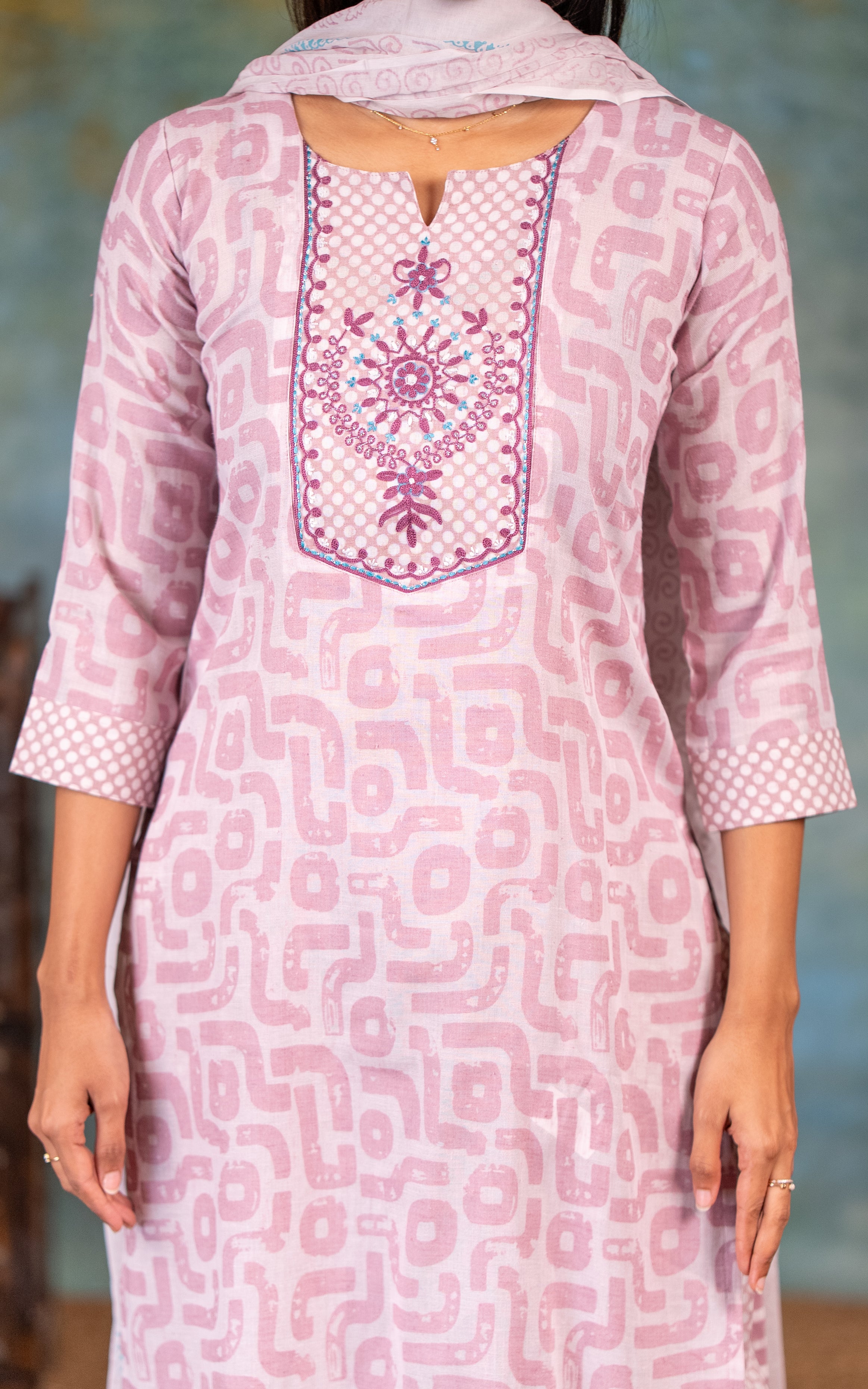 Traditional cotton blend kurti with dupatta set for women
