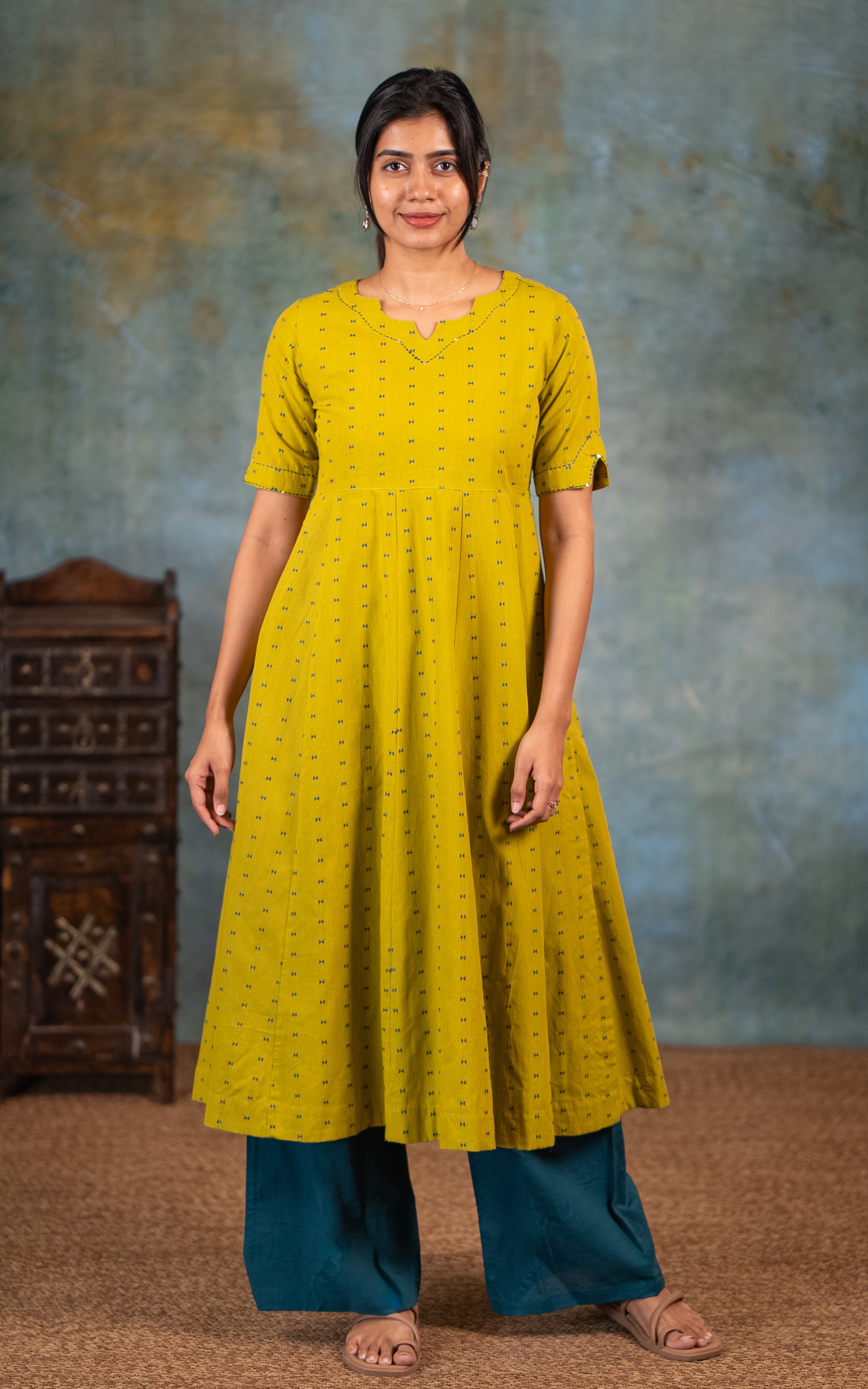 Casual wear south cotton kurti with double pocket palazzo