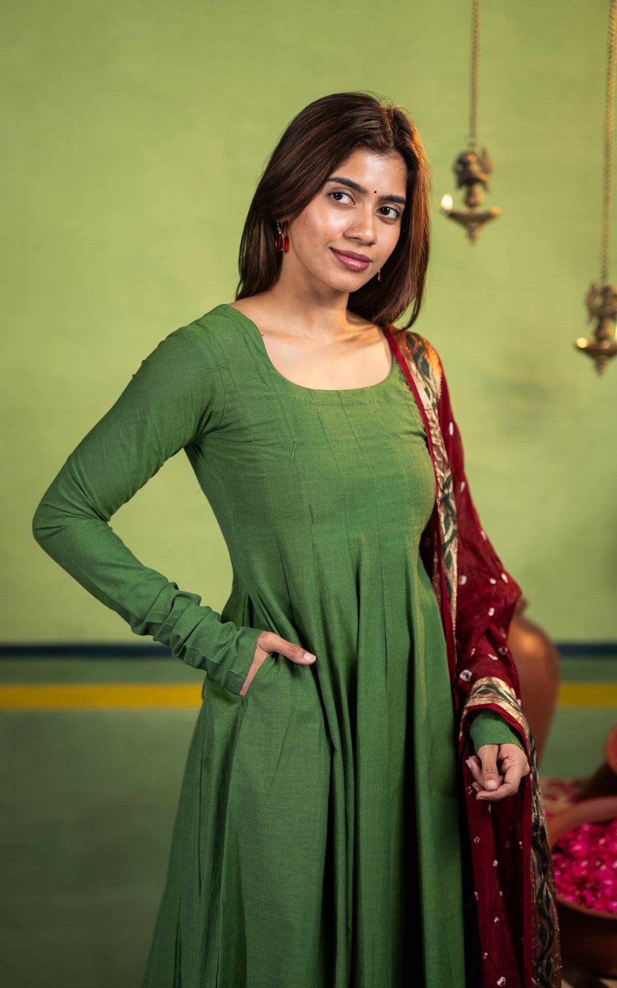 Yazhini Green (Kurti+Dupatta)
