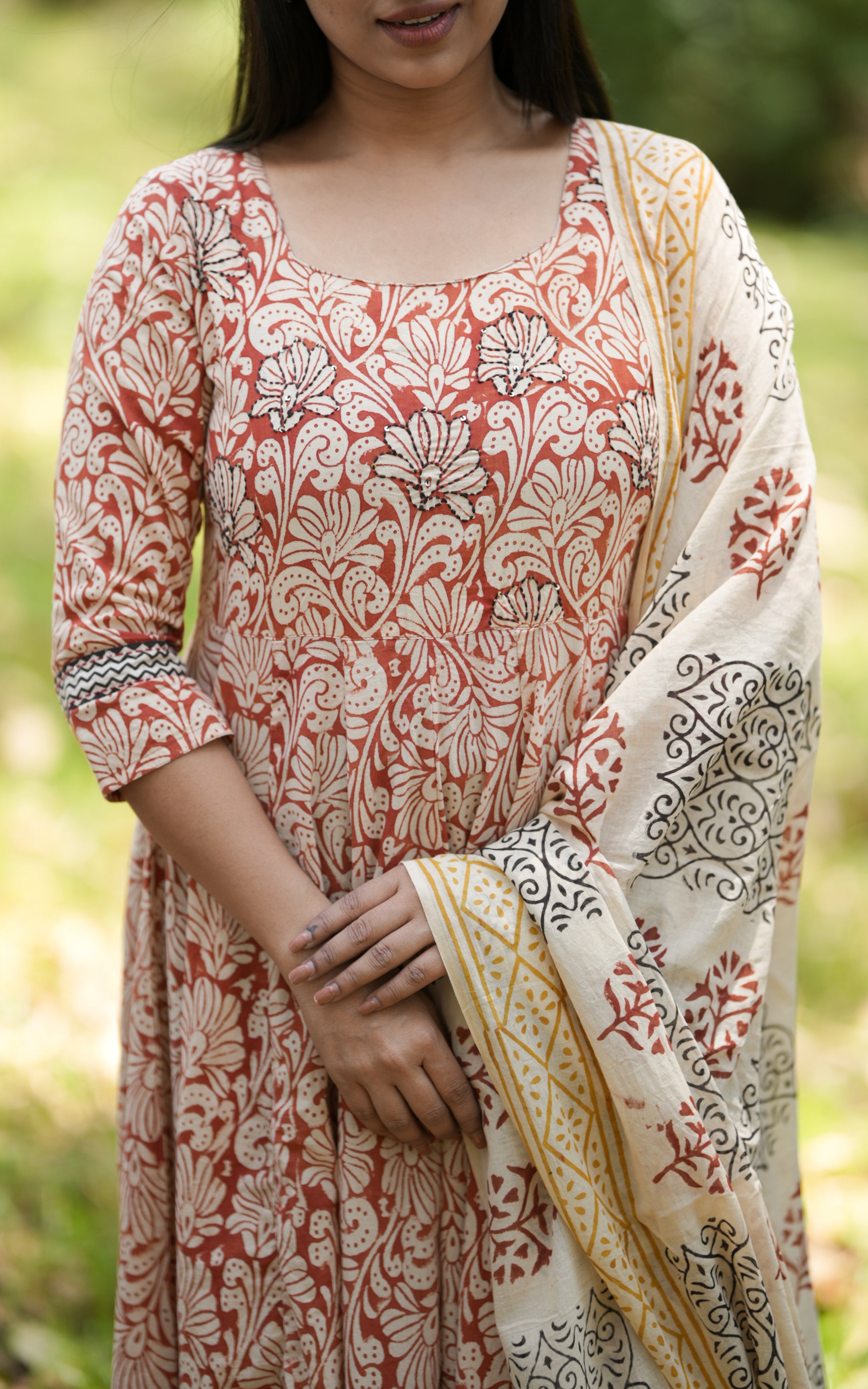 floral prints with floral print duppatta 3/4th sleeves