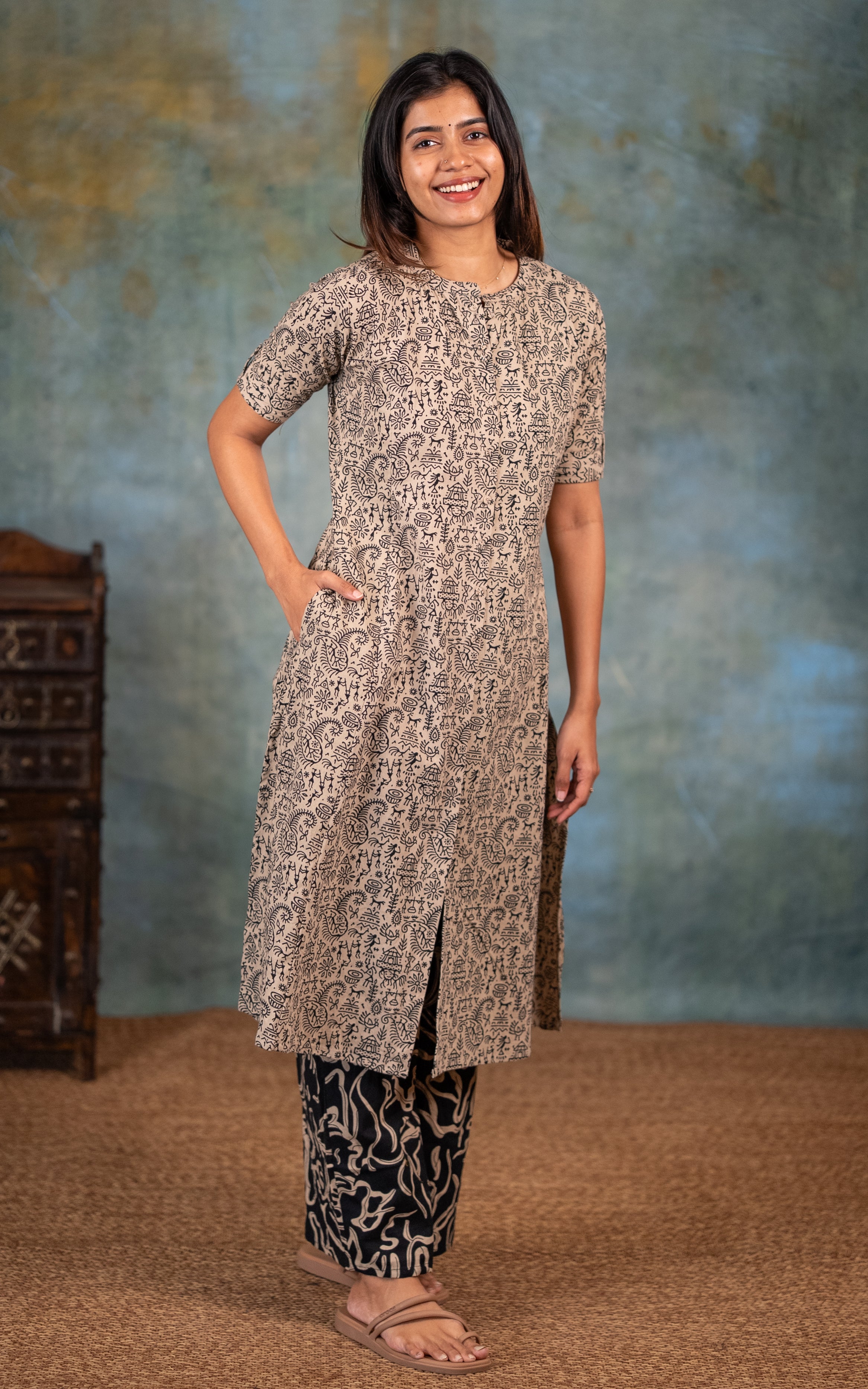 Traditional Cotton Kurti With Palazzo Pant Set