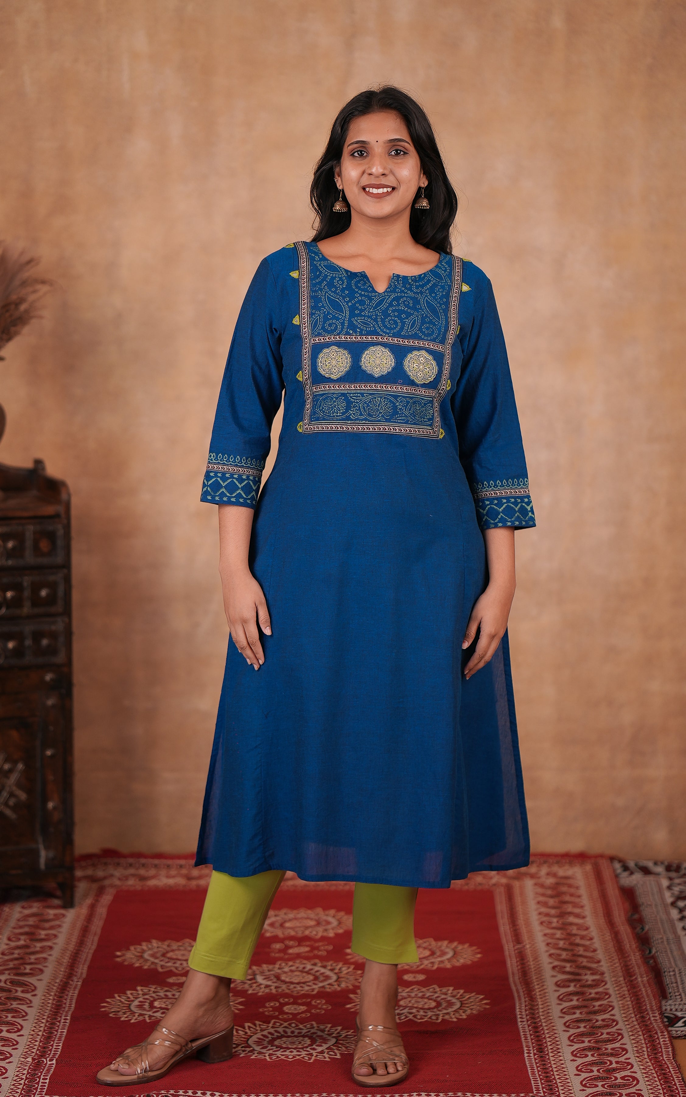 Navy blue cotton Aline kurti for women
