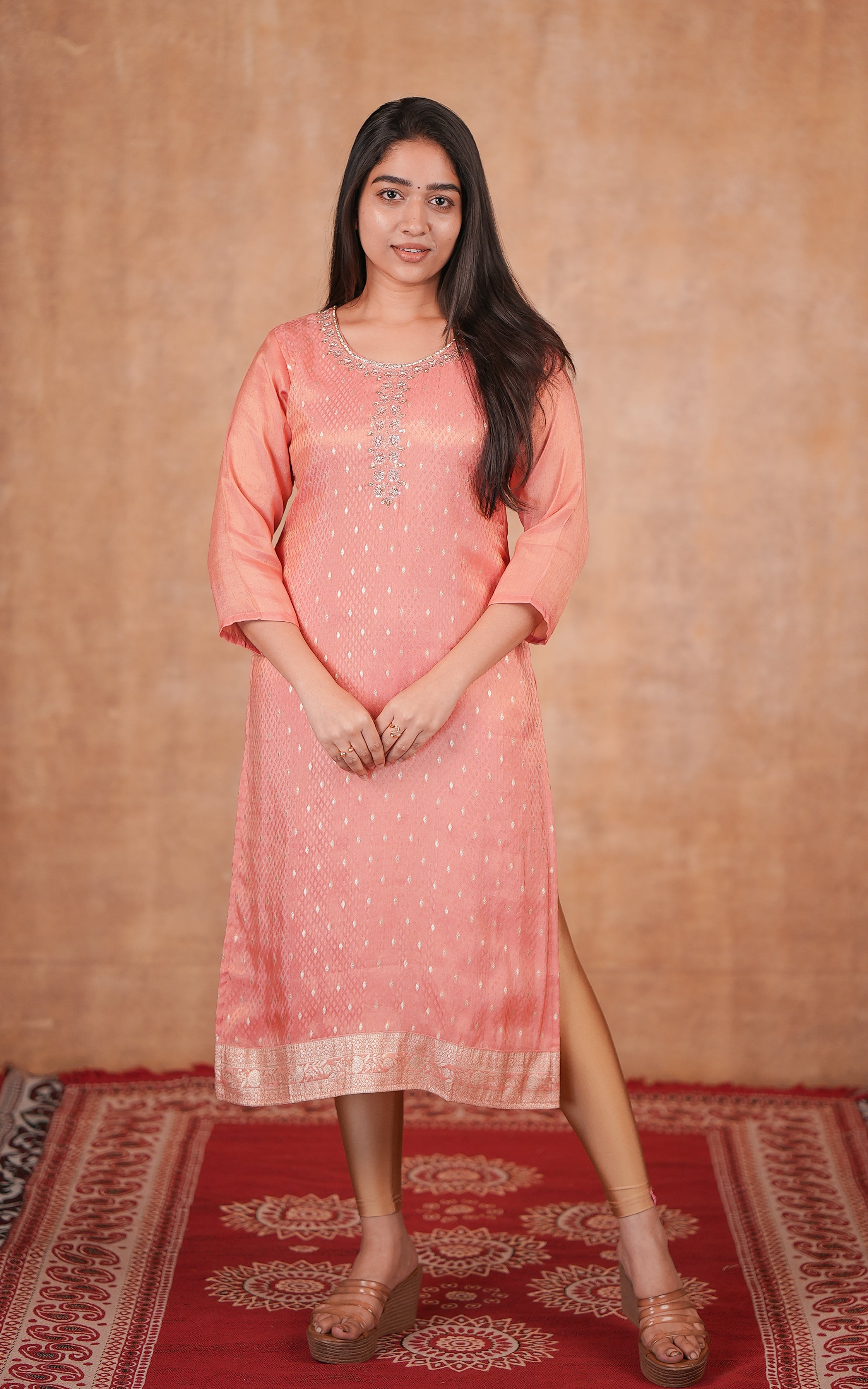 Art silk embroidery and zari butta kurti for women