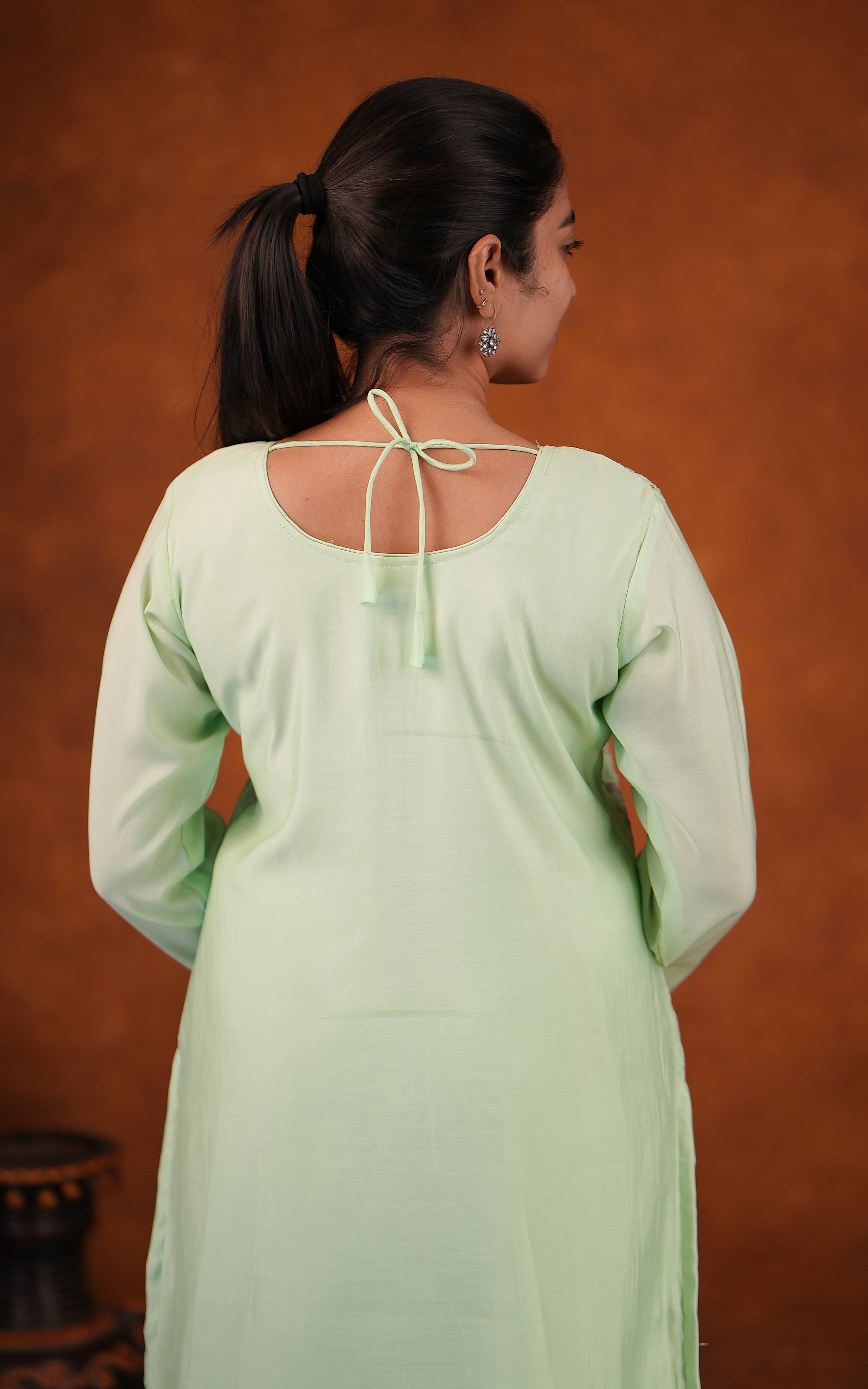 Festive wear pista green art silk kurti set for women