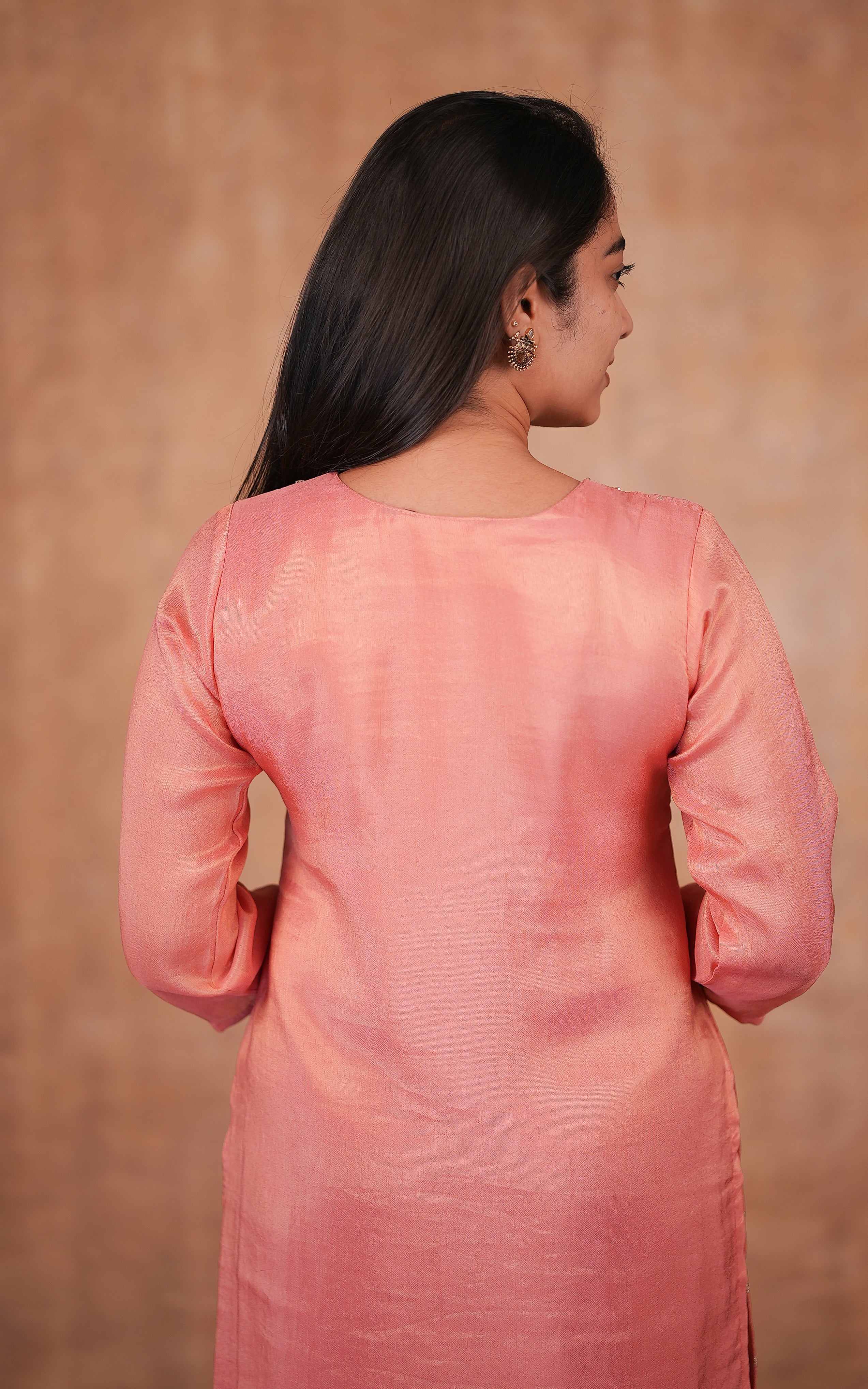 Office wear peach art silk kurti for women