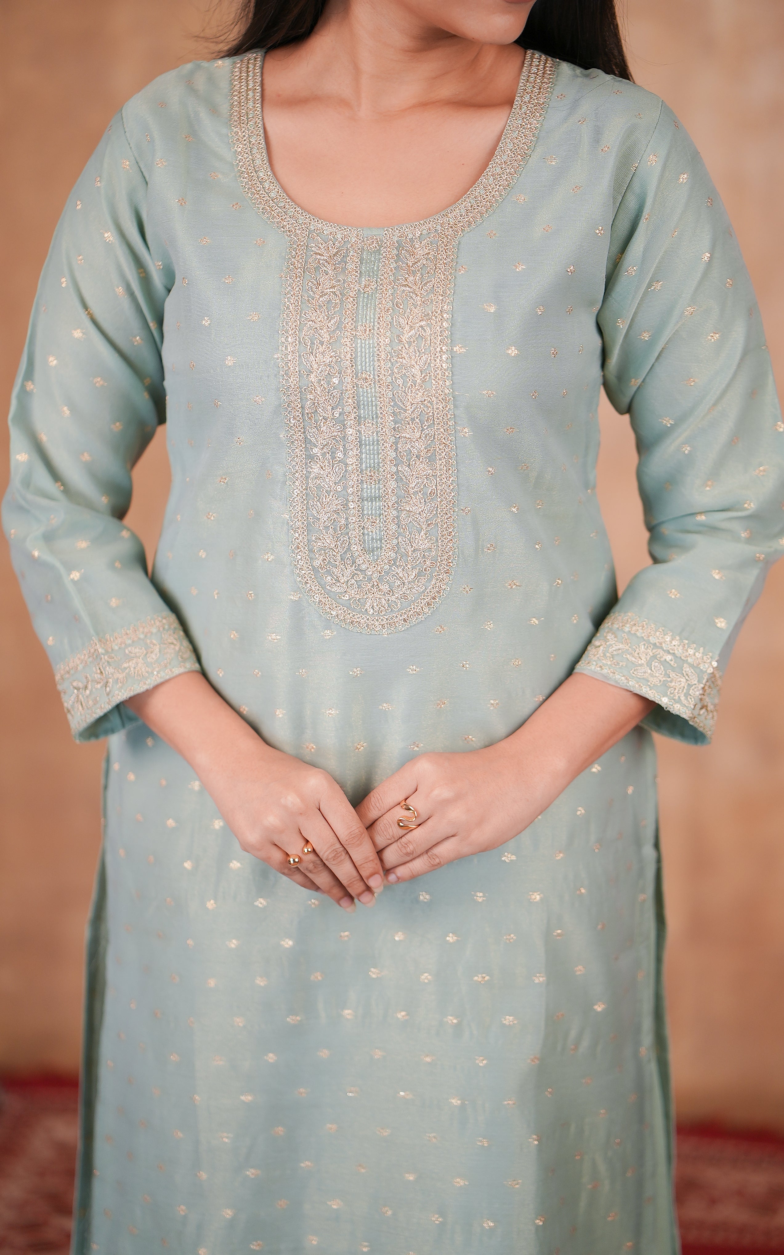 Sage green art silk long kurti for women