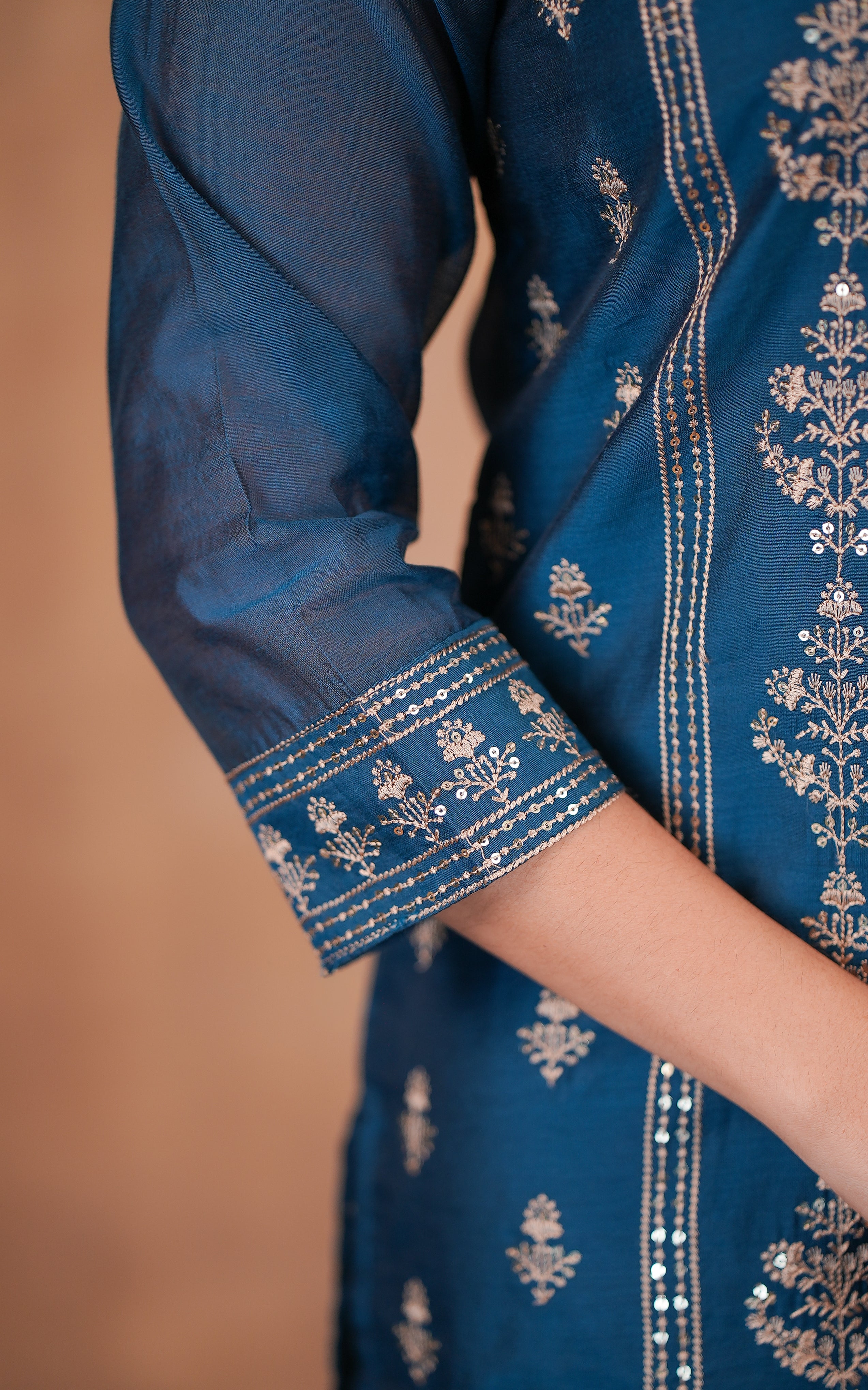 Office wear teal blue art silk kurti for women