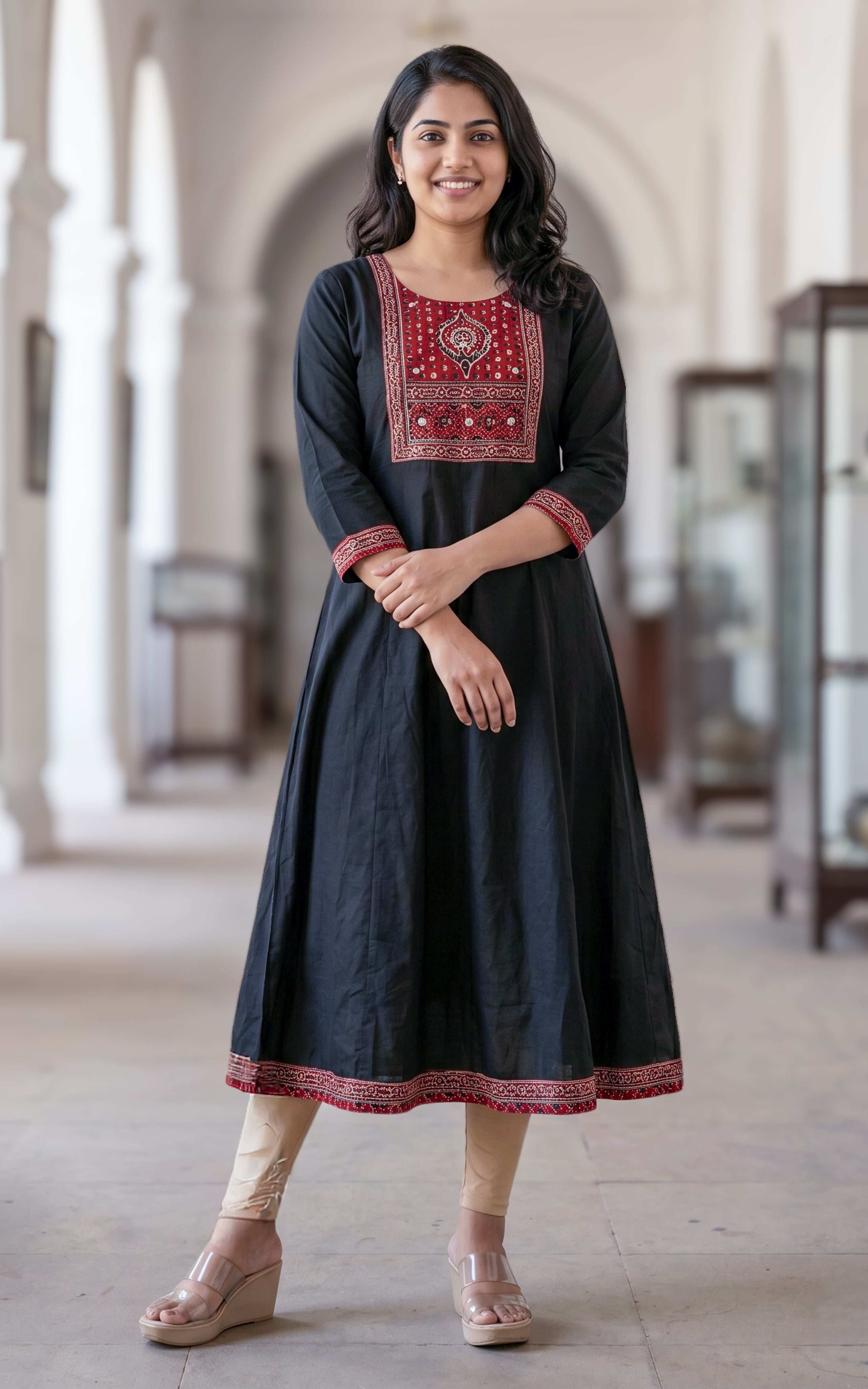 Black ethnic cotton kurti for women