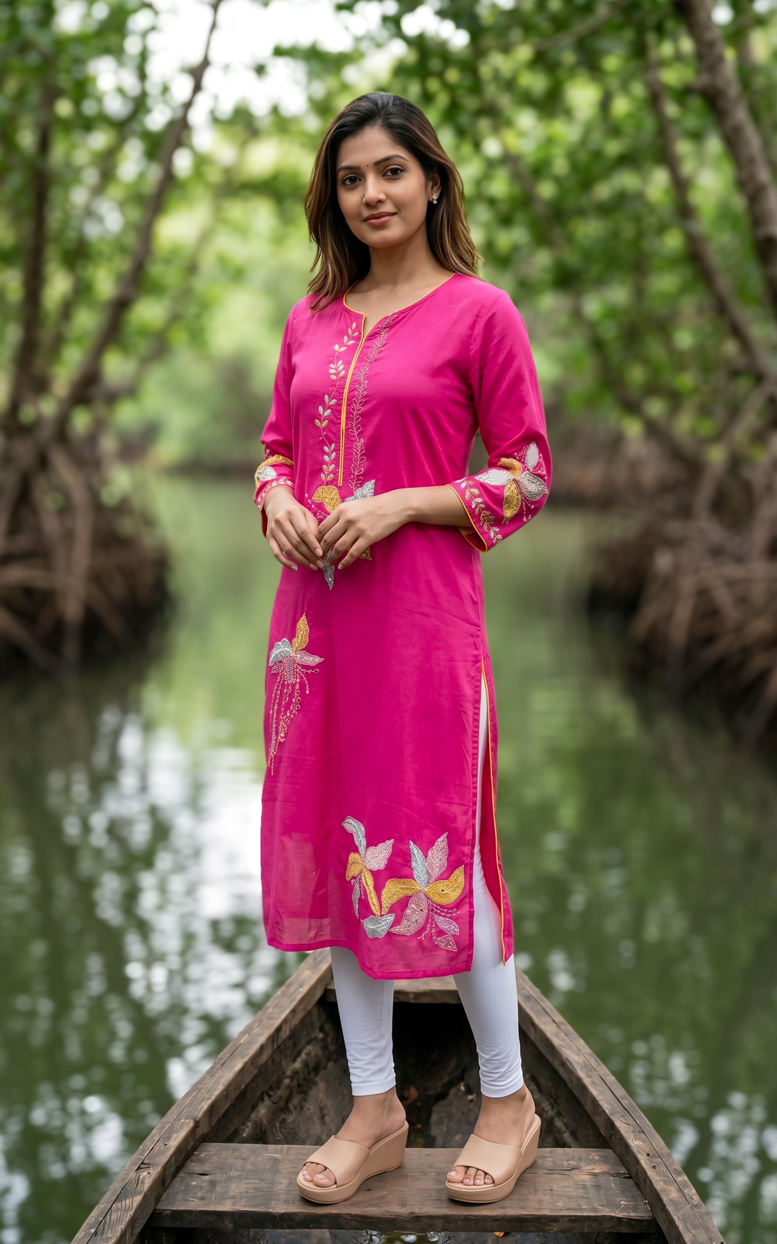 Pink cotton kurti for women