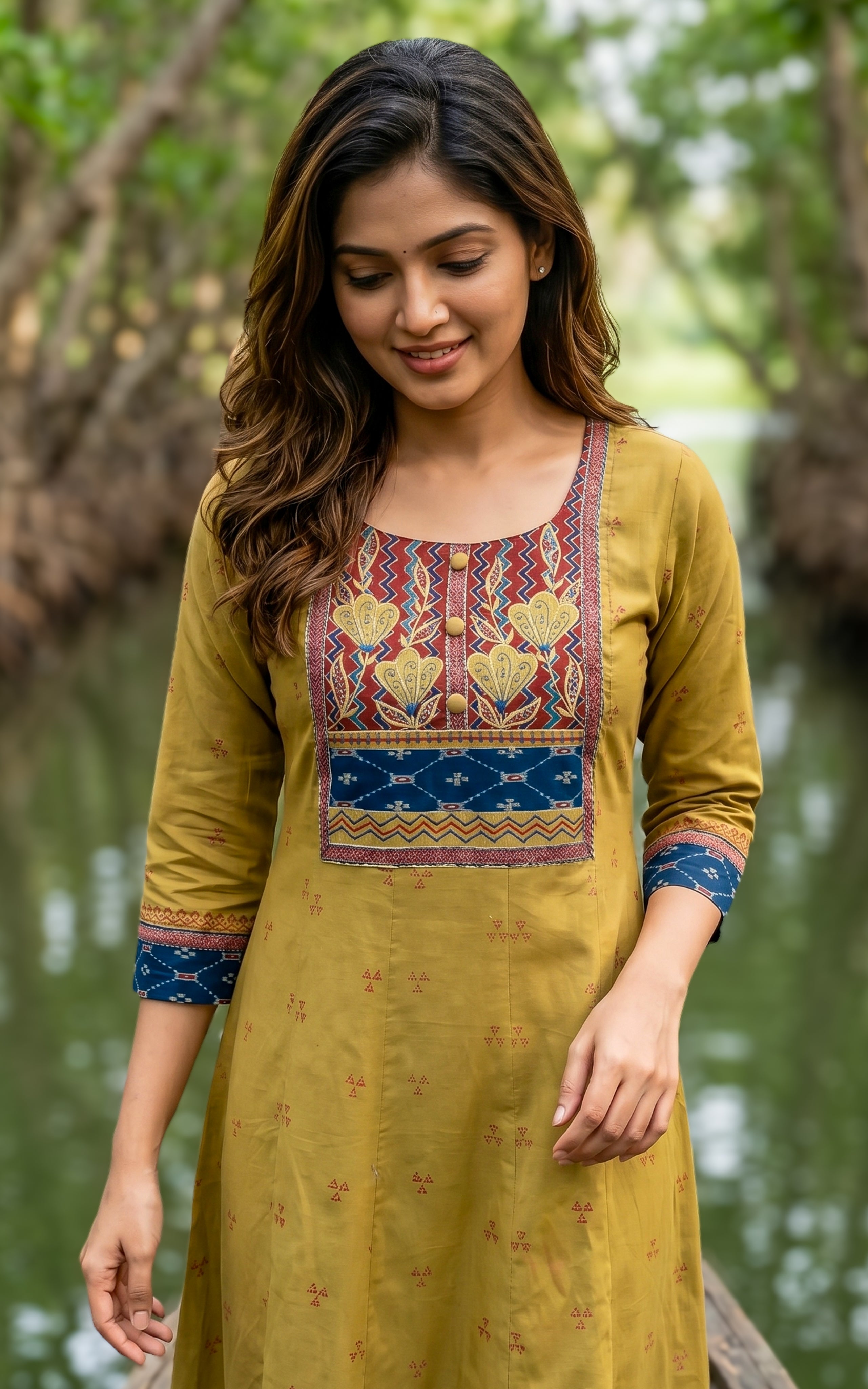 Instore – Mustard Olive Green Casual Wear Cotton Kurti for Women – Ethnic Wear