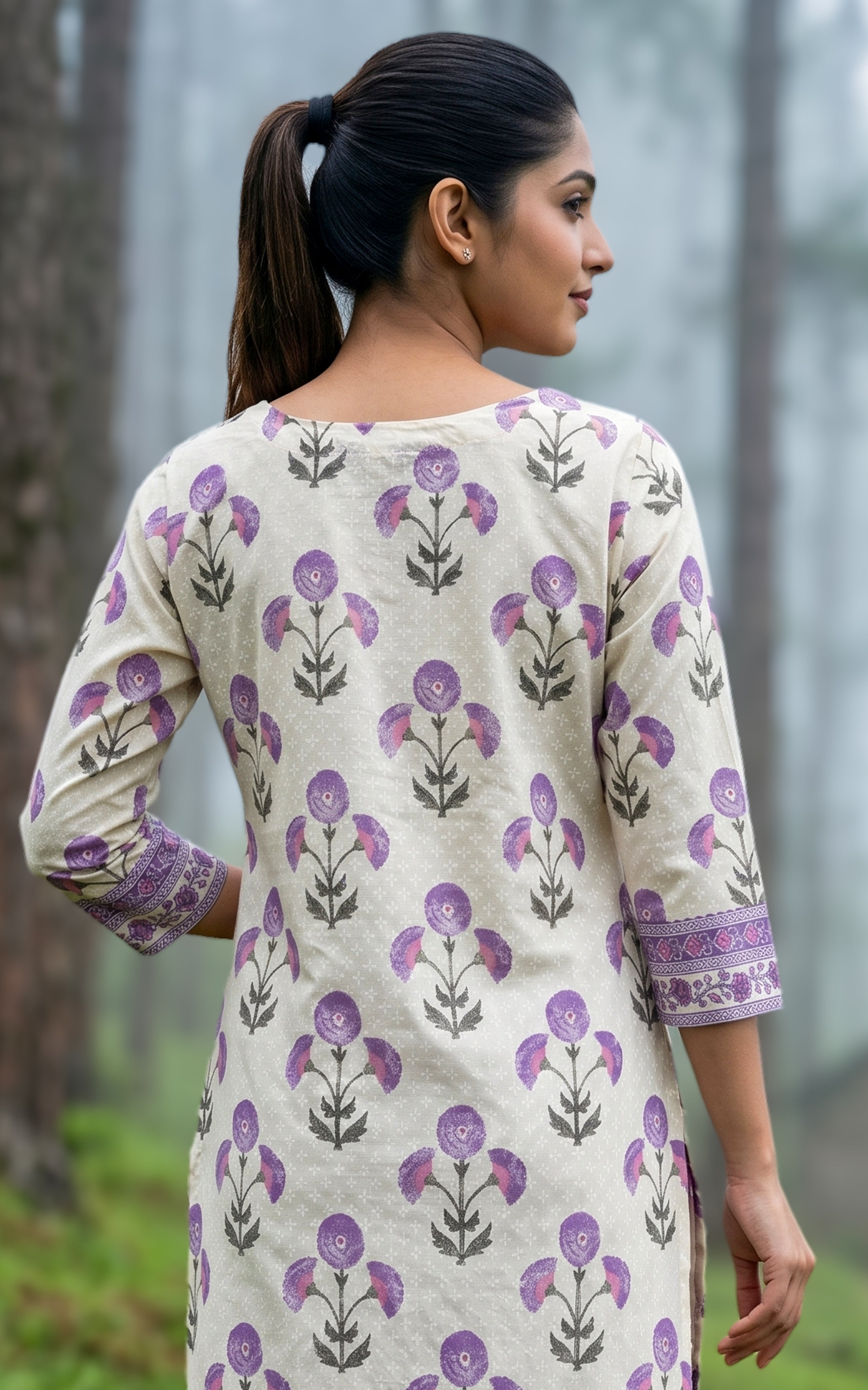 Traditional lavender cotton kurti for women