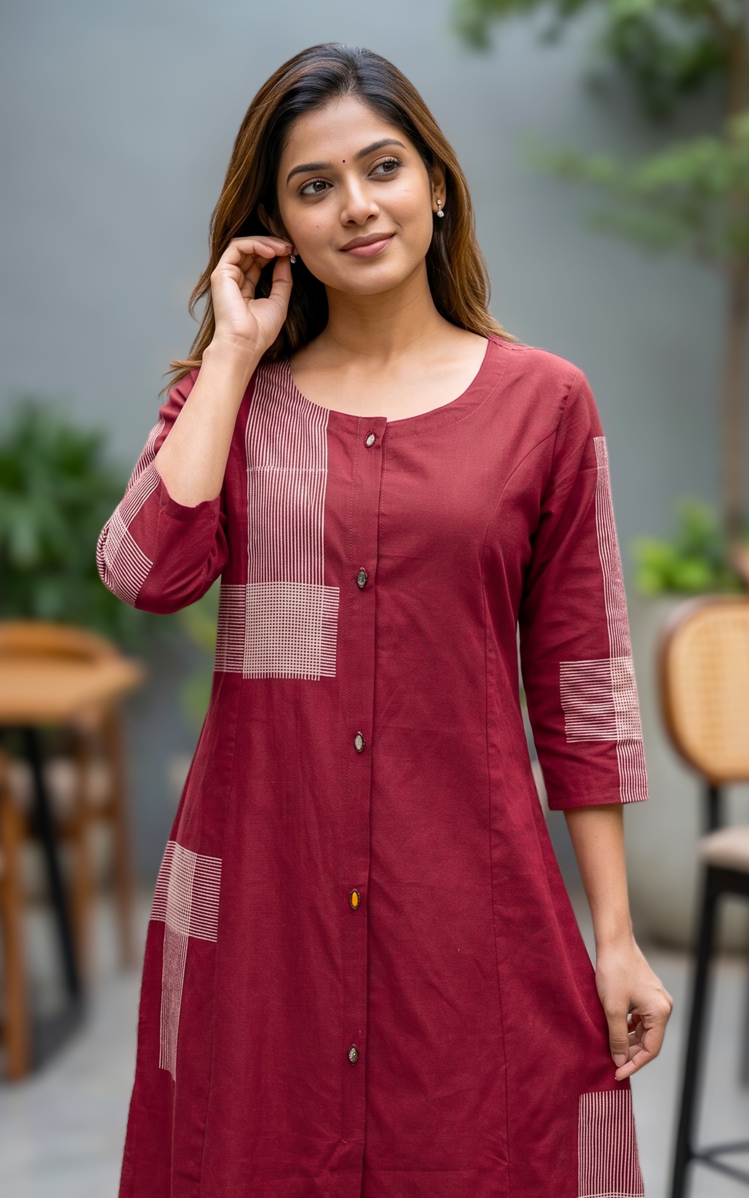 Instore – Maroon Cotton Kurti for Women – Handblock Printed – Ethnic Wear