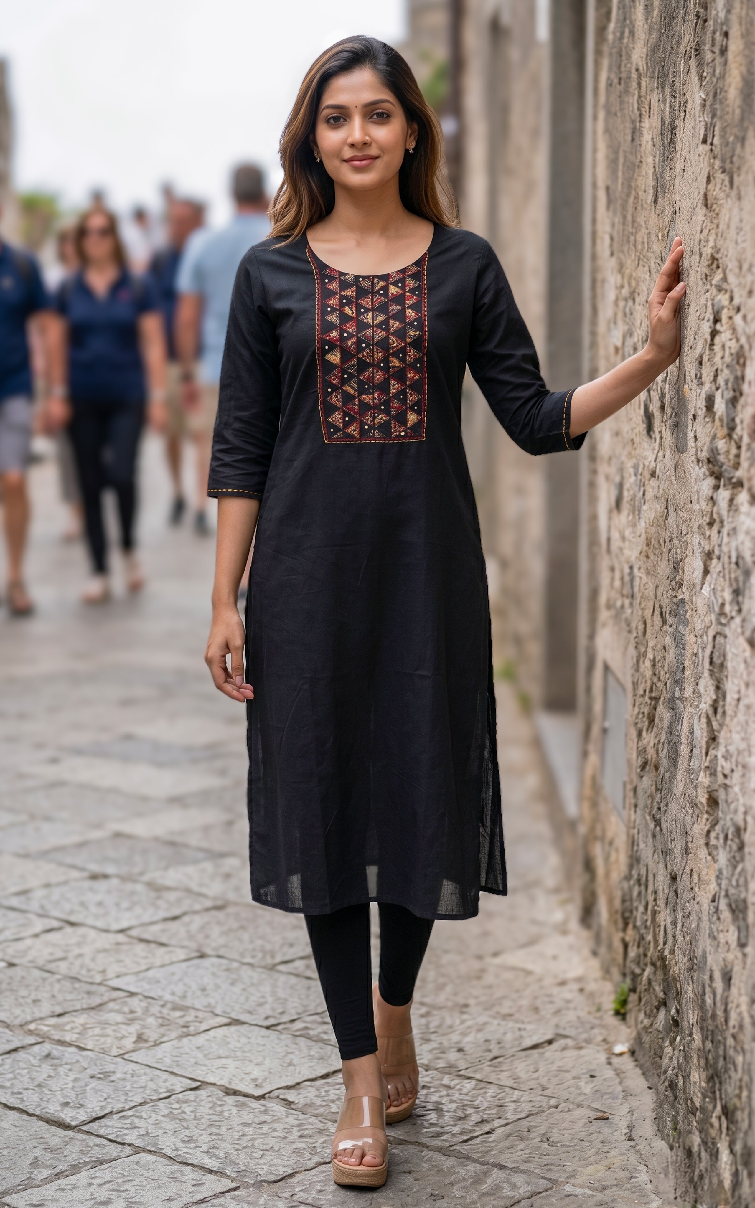 Black daily wear cotton kurti for women