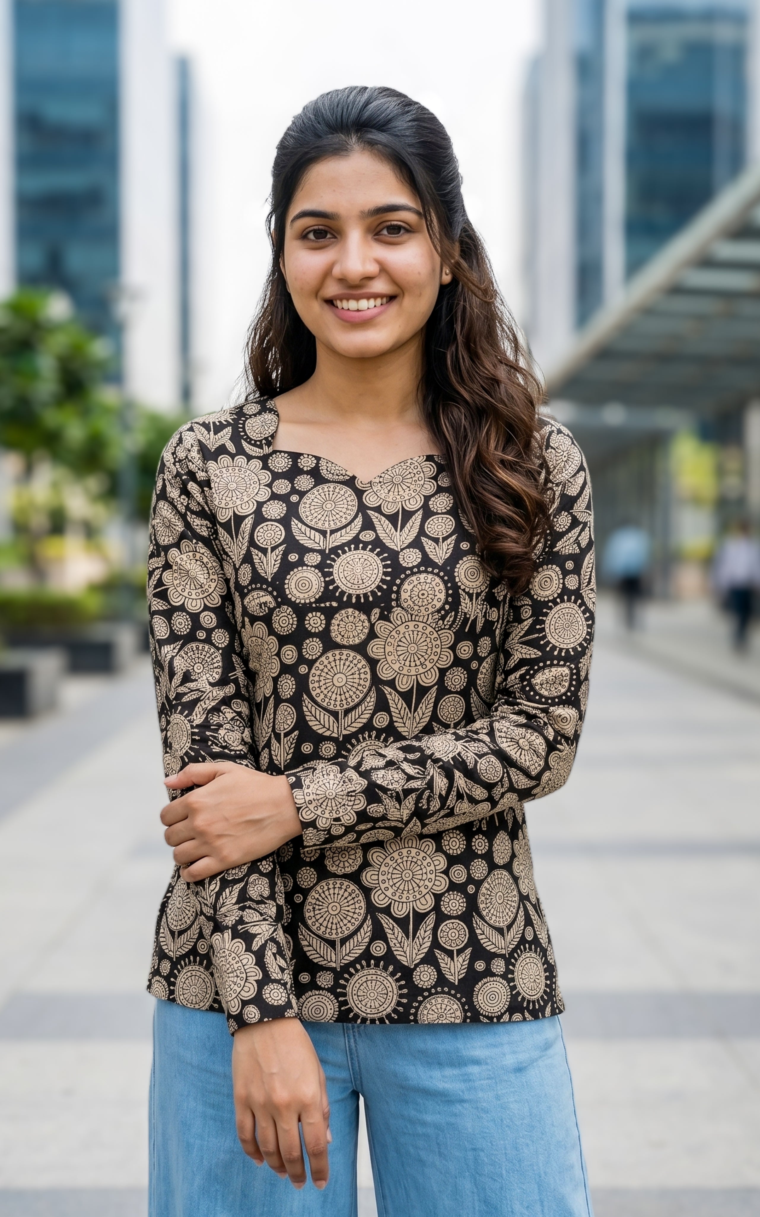 INSTORE -Taj Mahal -Cotton -Short Straight Cut Kurti -Sweet heart Neck-Gathered Sleeve -Daily vogue-college wear- Office wear 