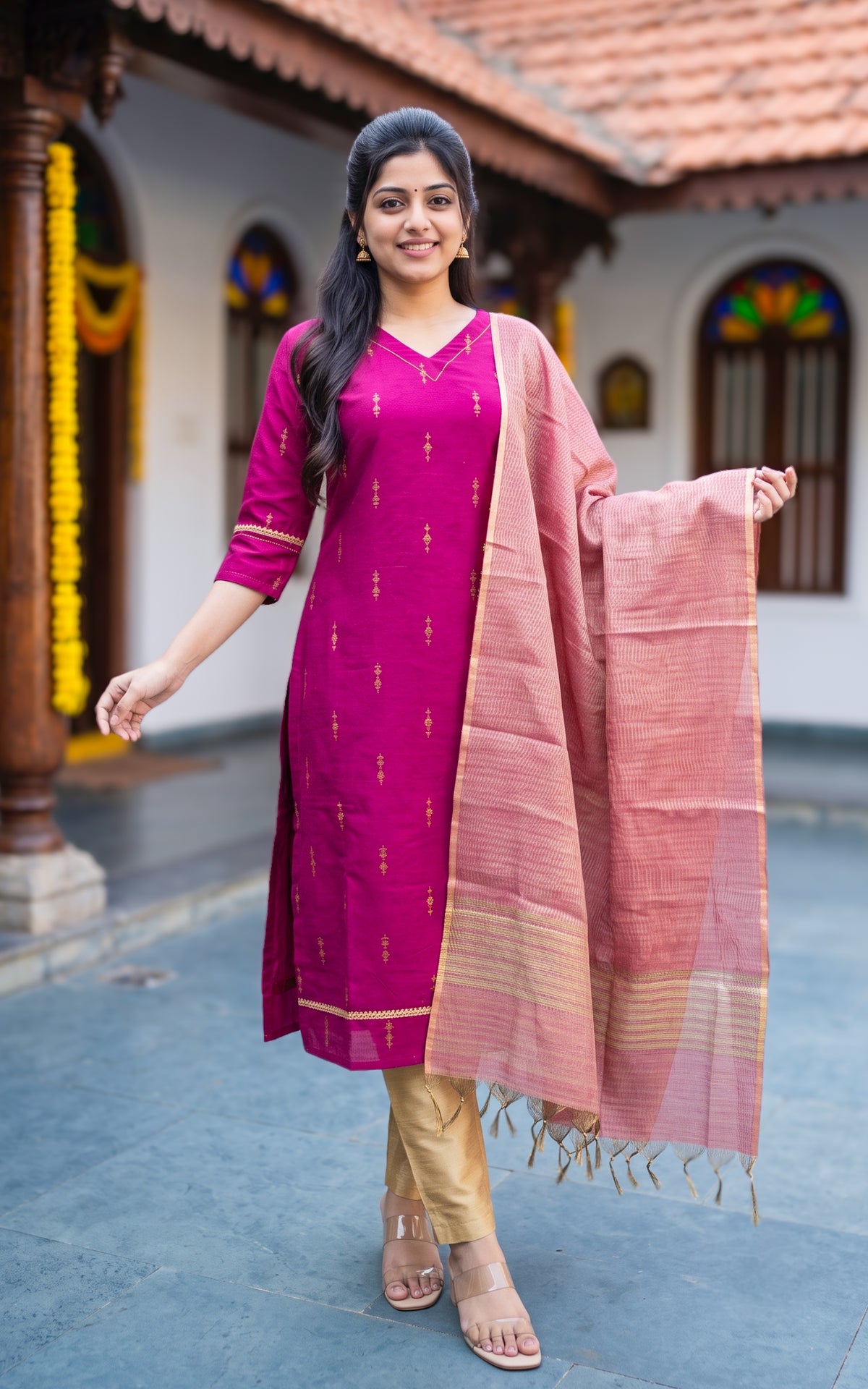 Yazhmika Magenta (Kurti+Dupatta)