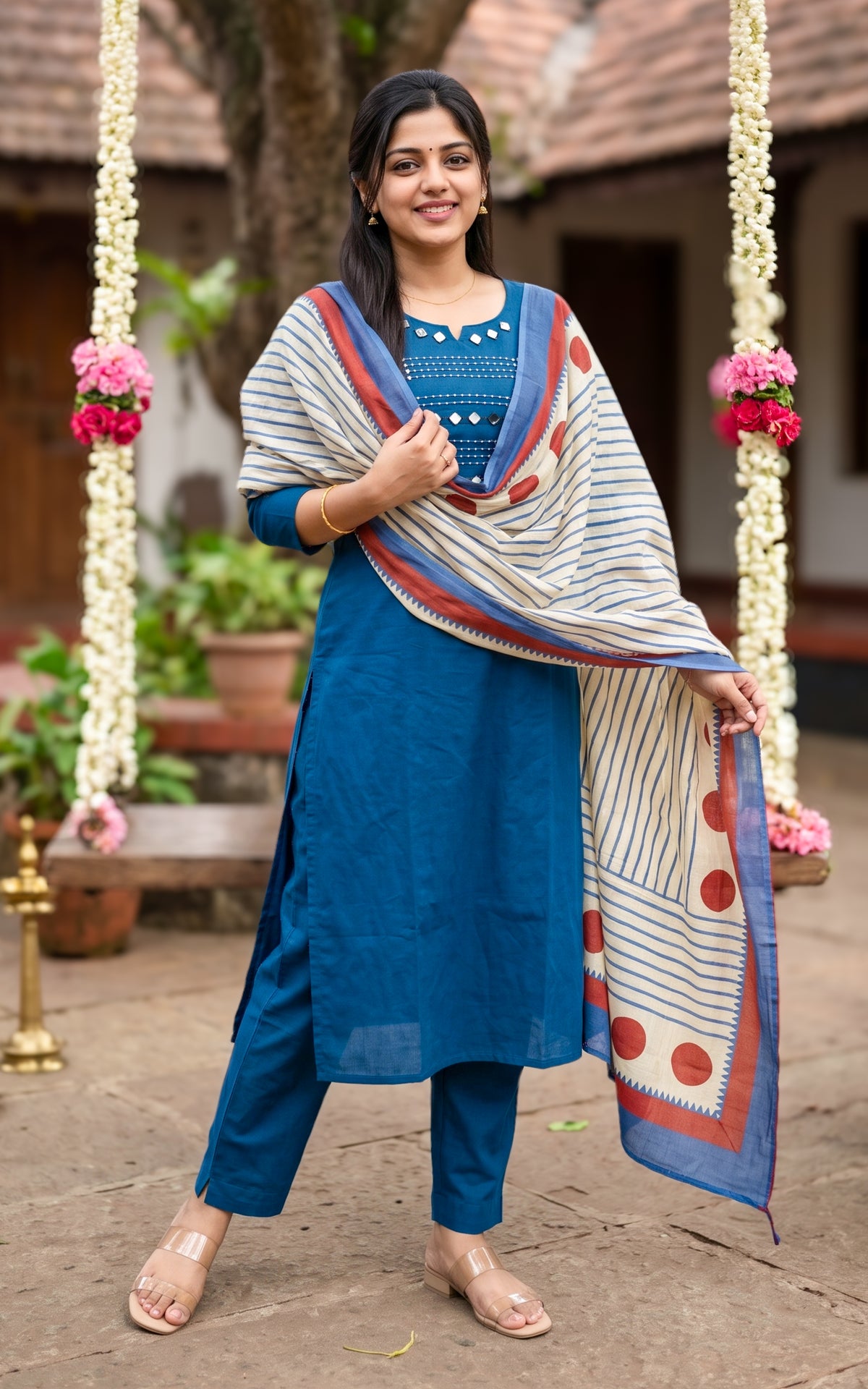 Vishmina Handblock Blue (Kurti+Pant+Dupatta)