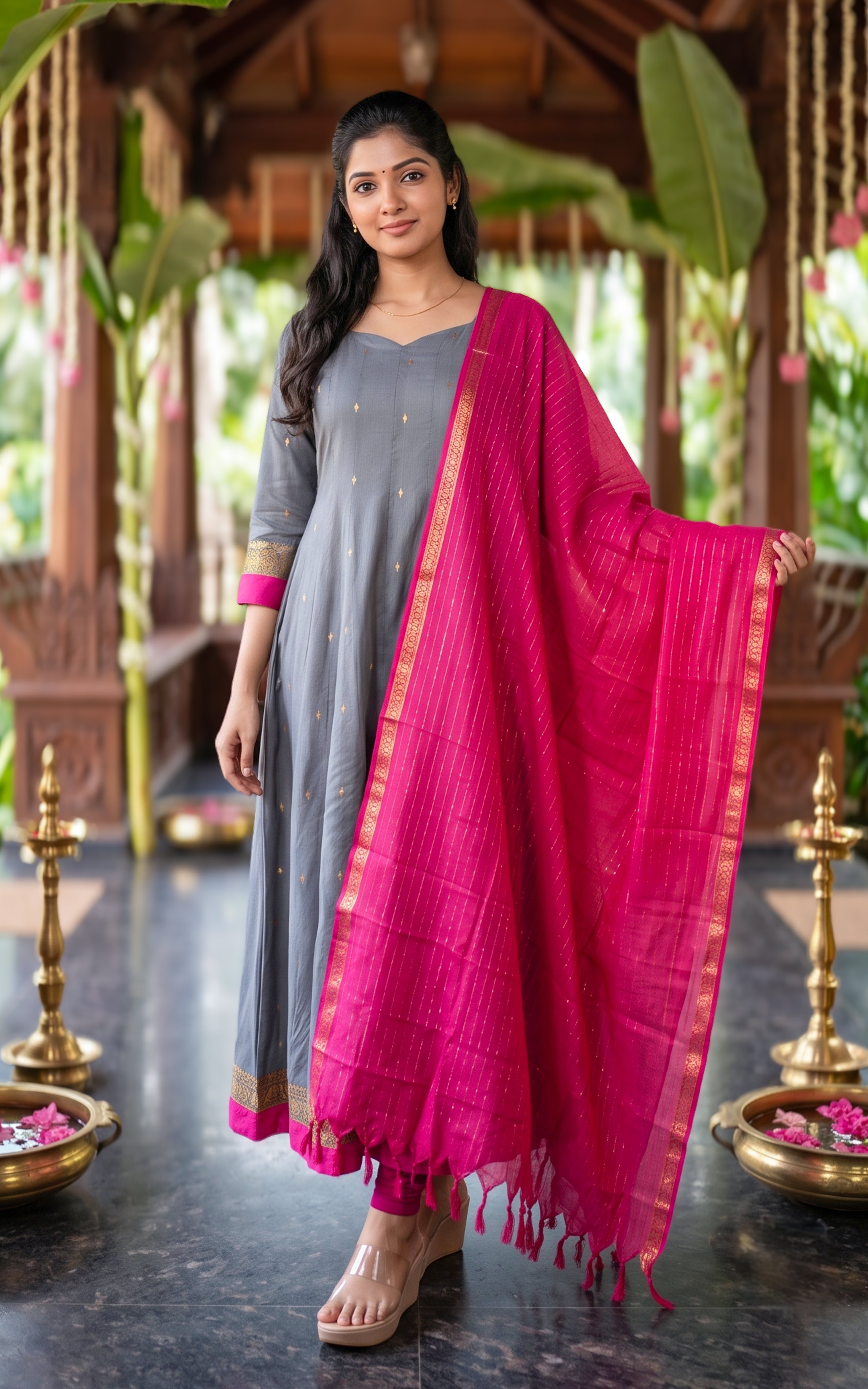Kundhavai Grey (Kurti+Dupatta)