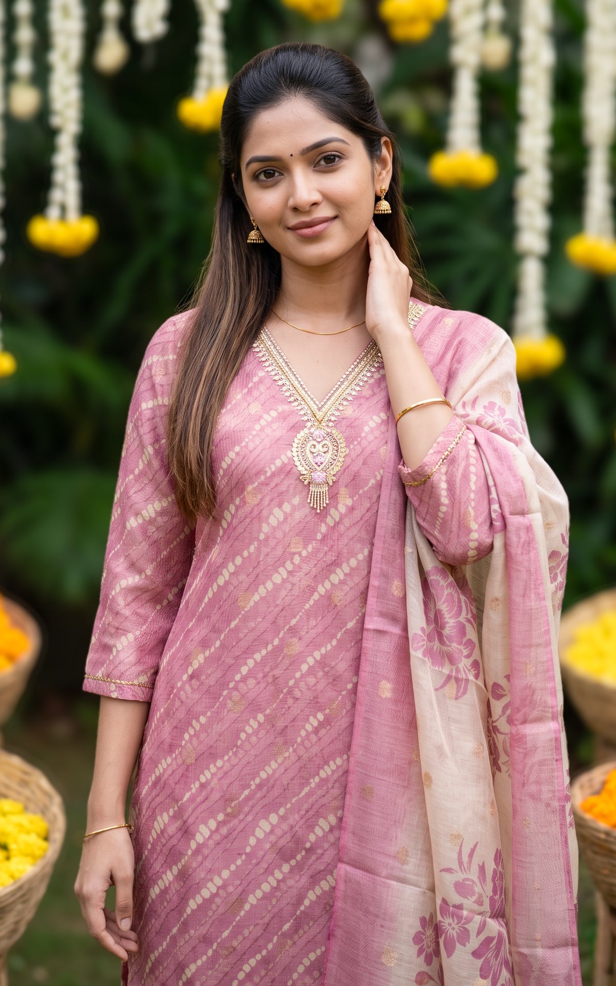 Aarunya Pink (Kurti+Pant+Dupatta)