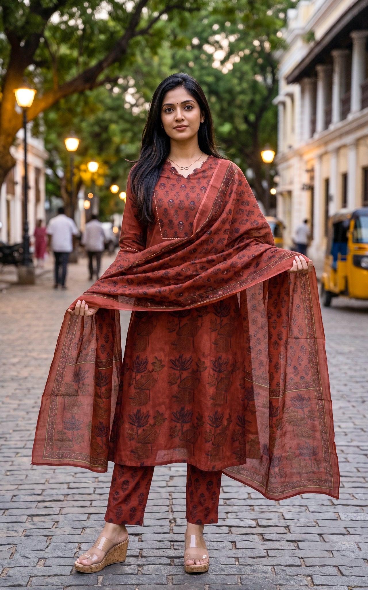 Maroon Cotton Casual Wear Kurti Set for Women