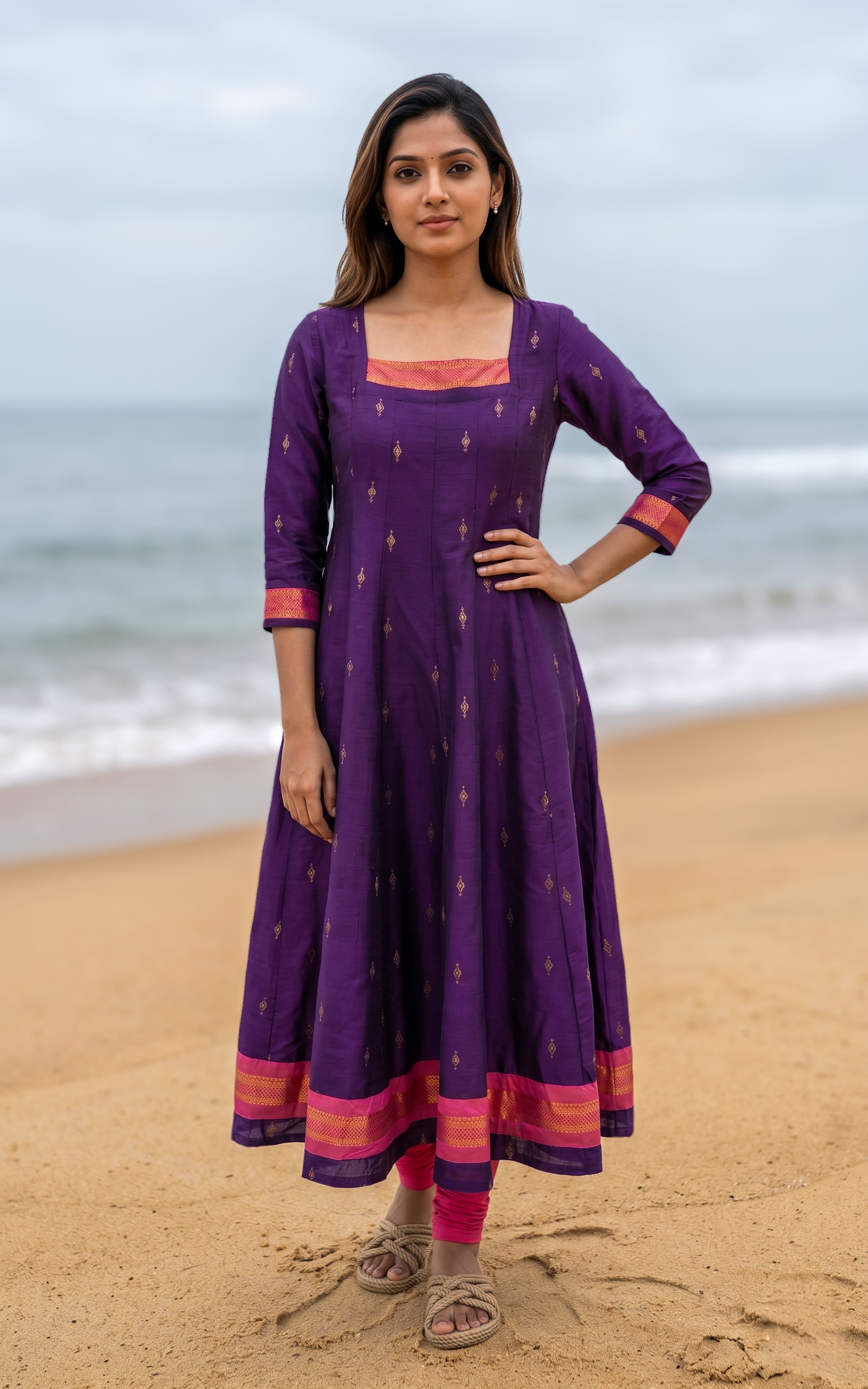 women kurti with one side pocket
daily wear silk cotton long kurti