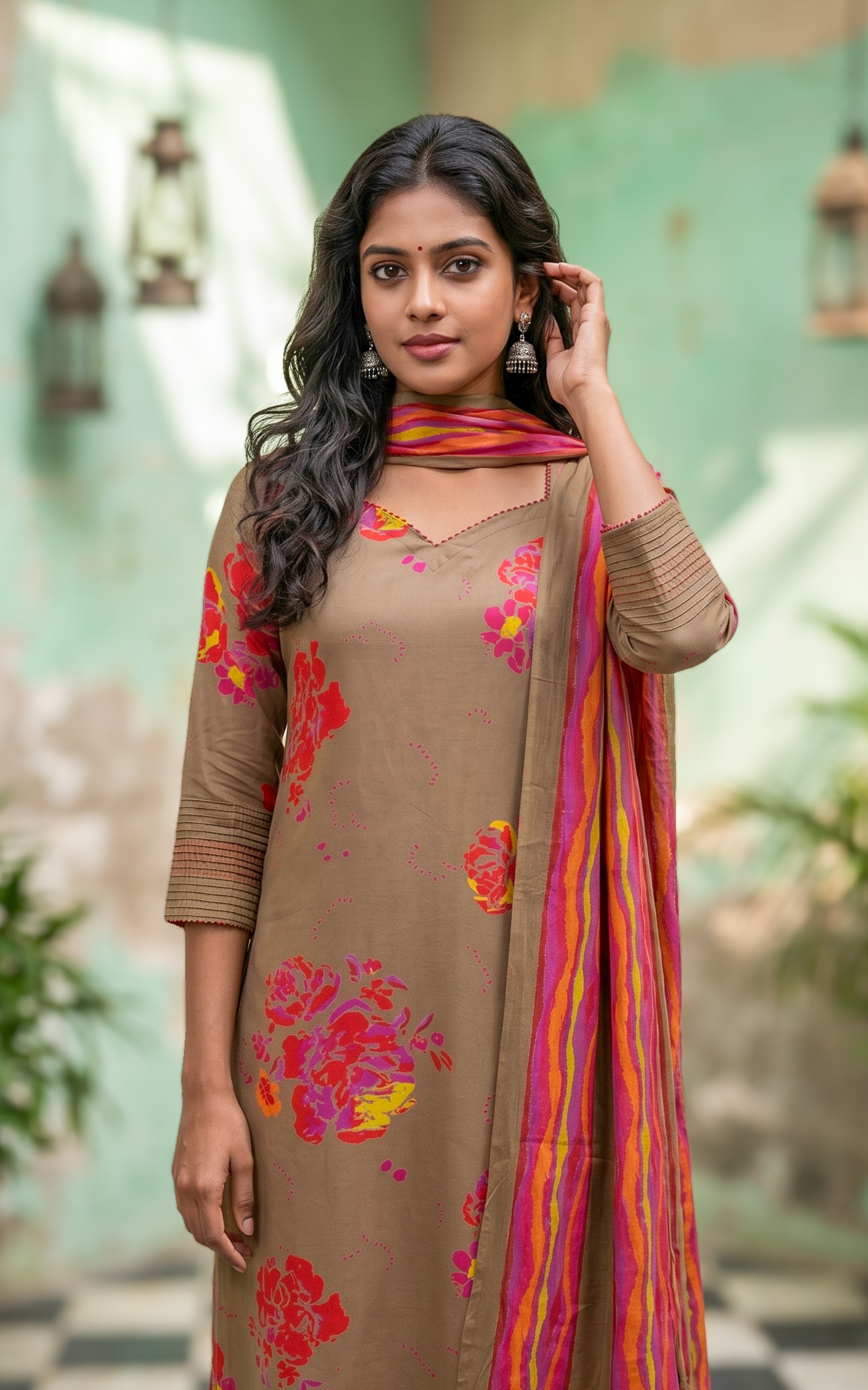 Traditional cotton kurti with dupatta