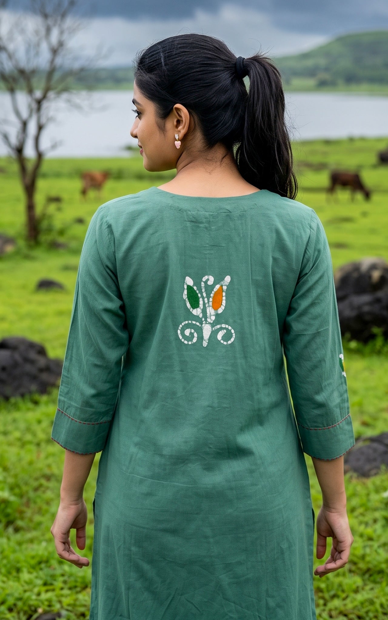 Sage Green Cotton Ethnic Wear Kurti Set for Women