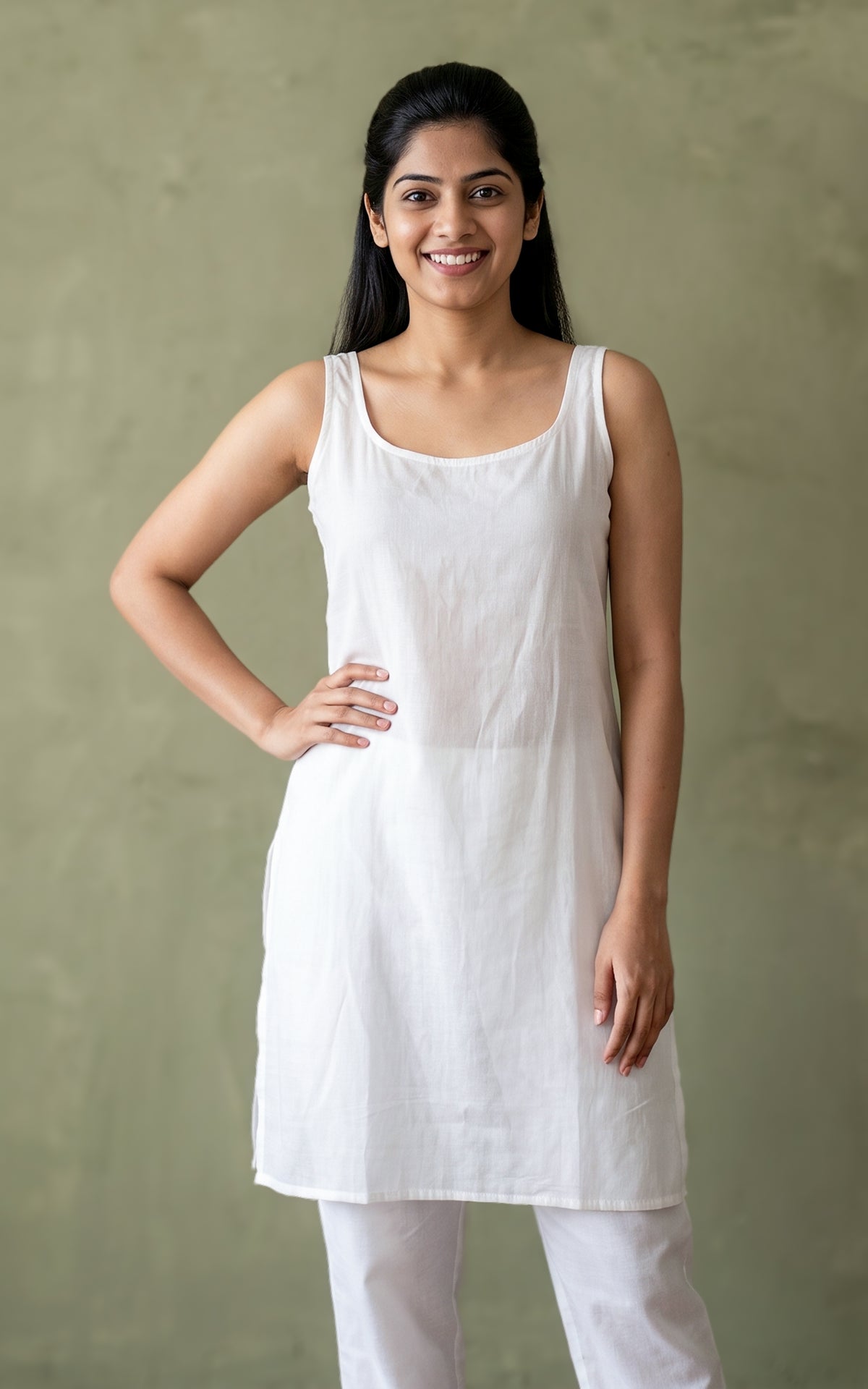 Cotton Slip with slit (inner wear) White