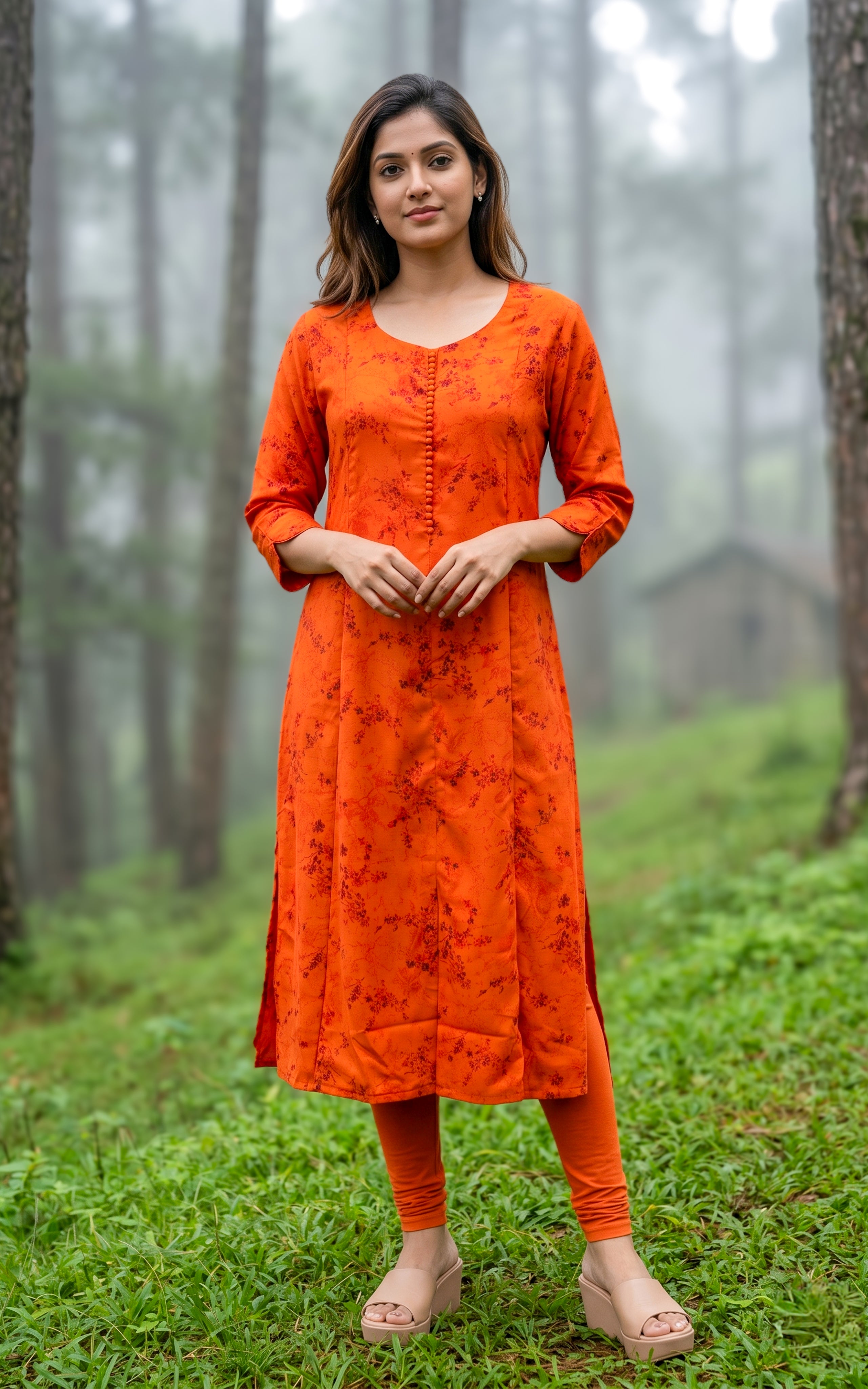 Rustic orange georgette kurti for women