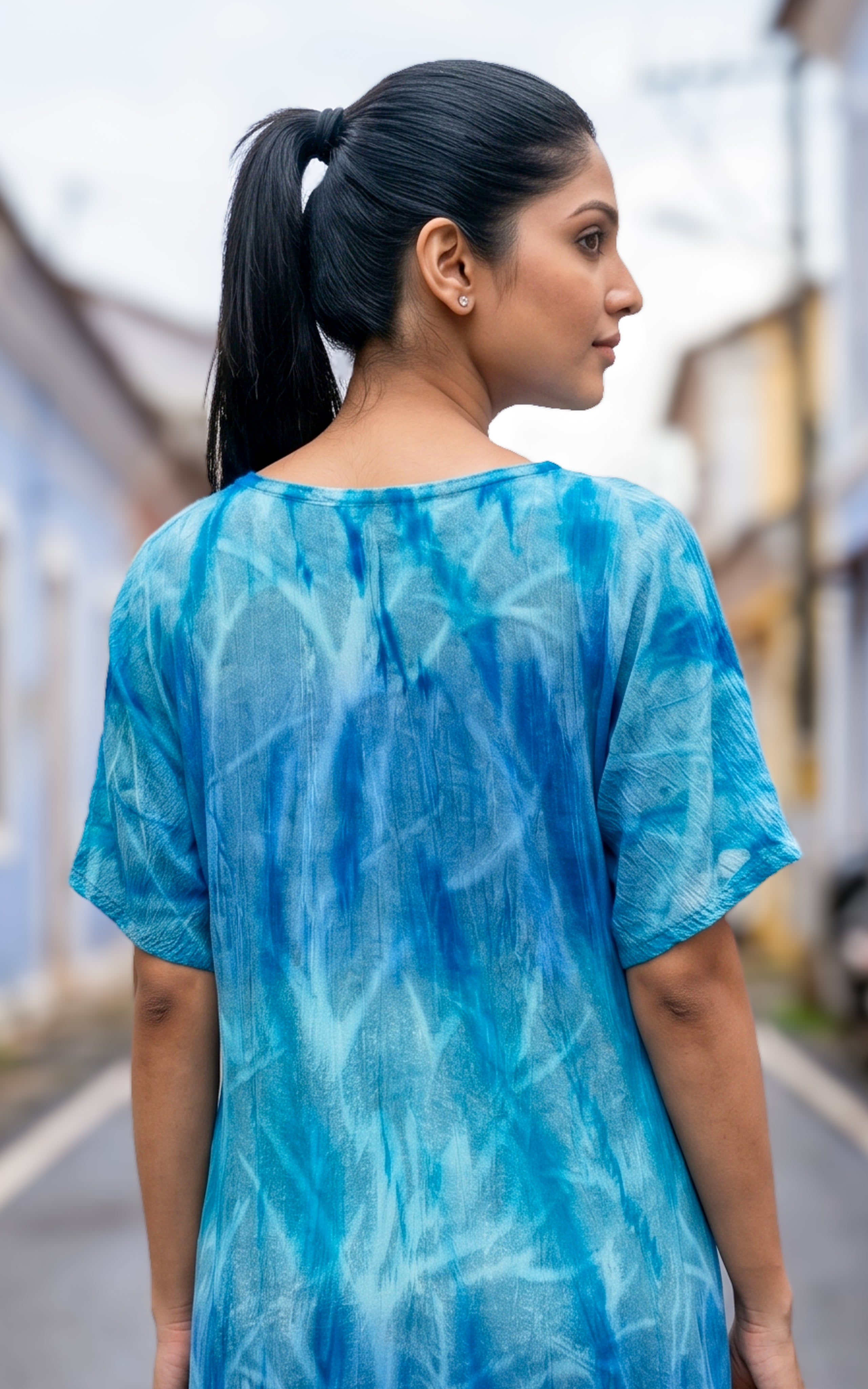 Blue classic short top for women