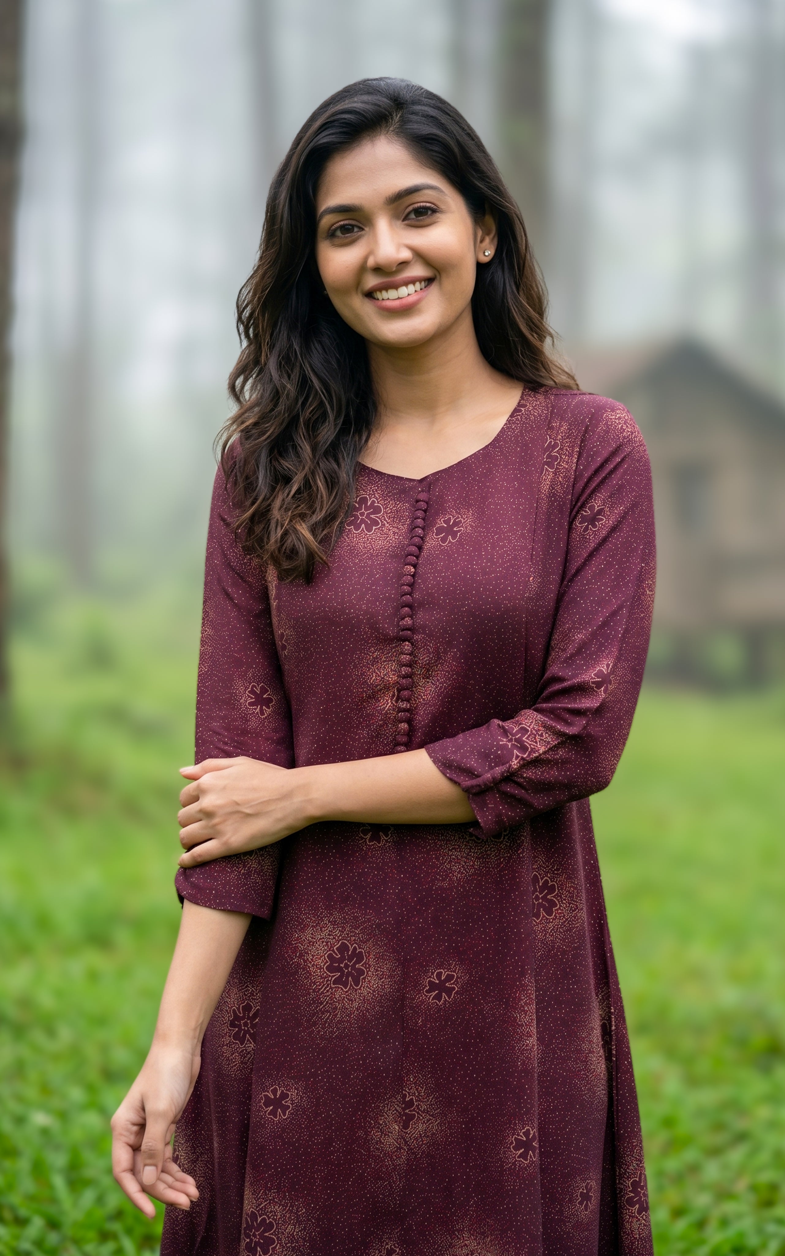 Elegant plum georgette kurti for women