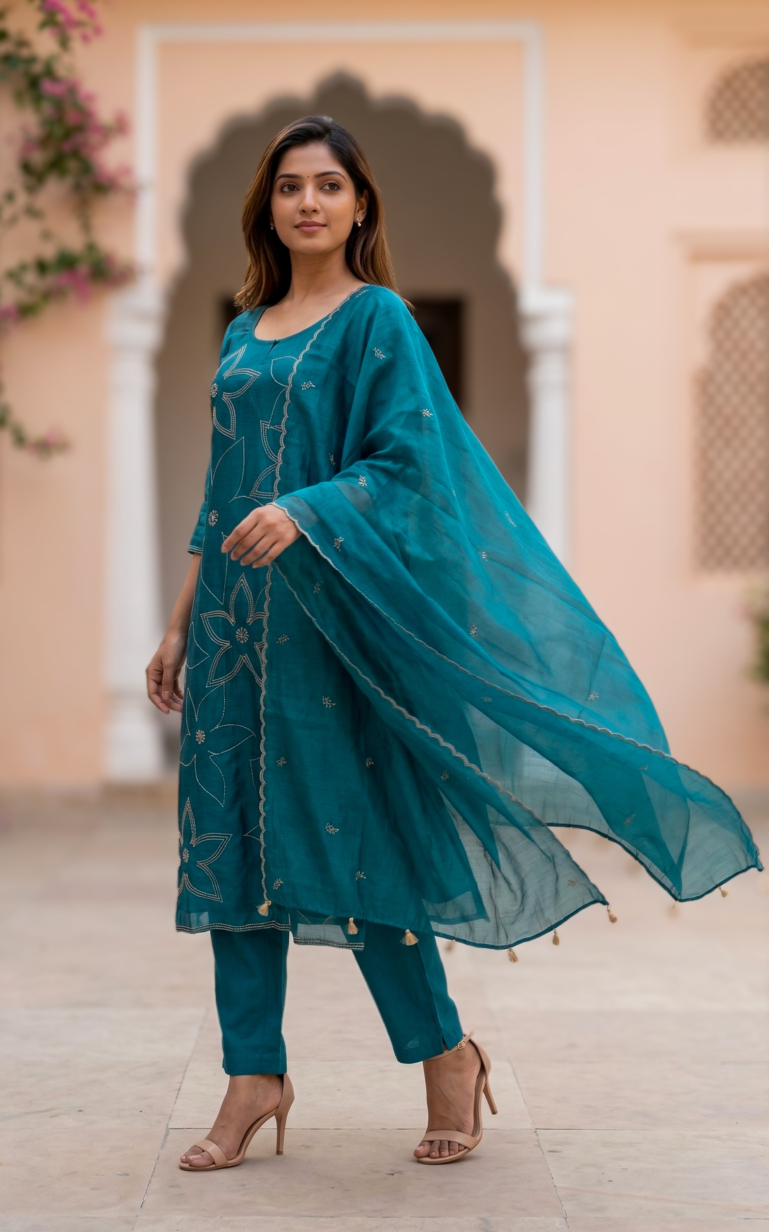 Festive wear floral embroidery kurti set