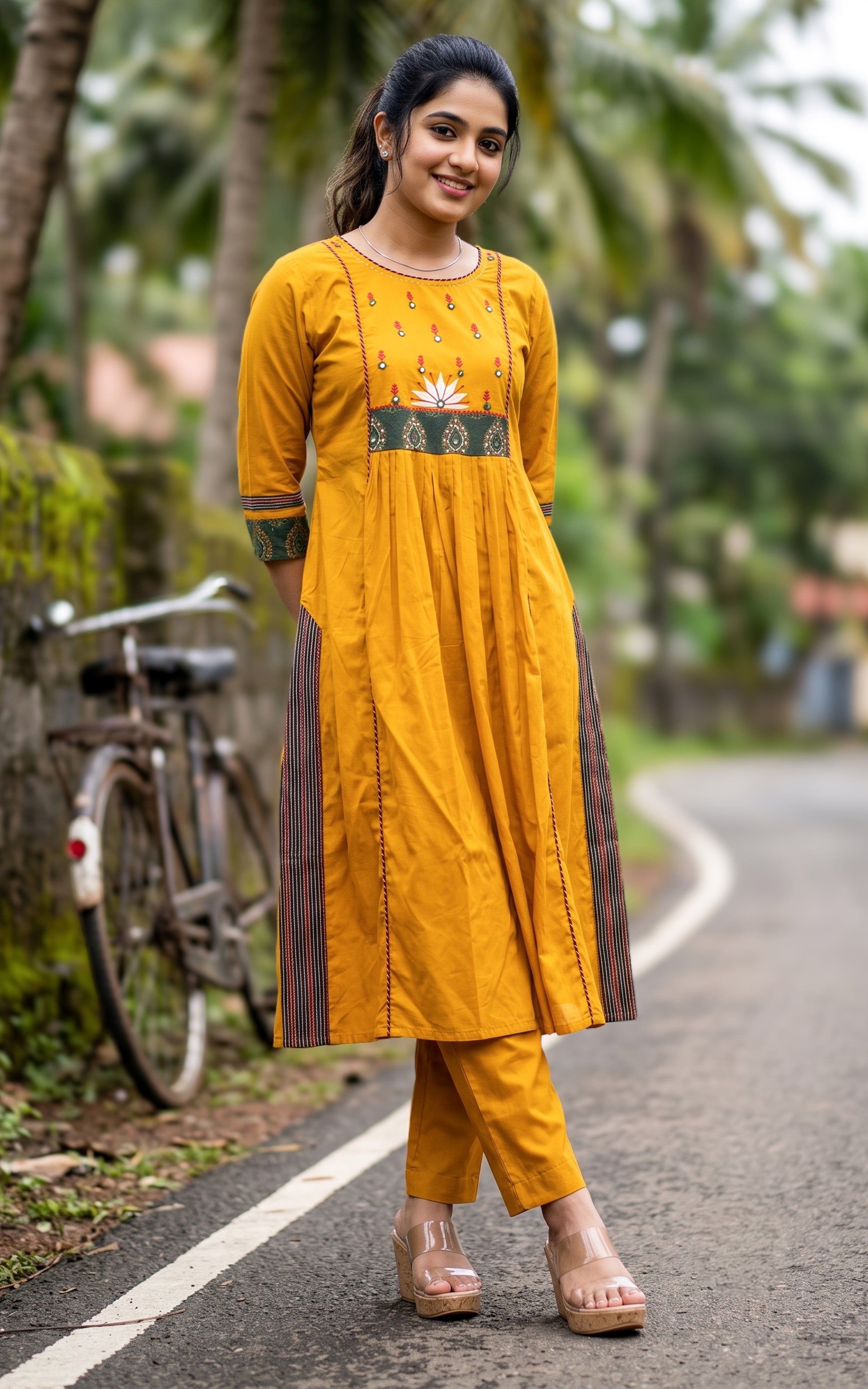 Mustard Cotton Kurti Set for Women