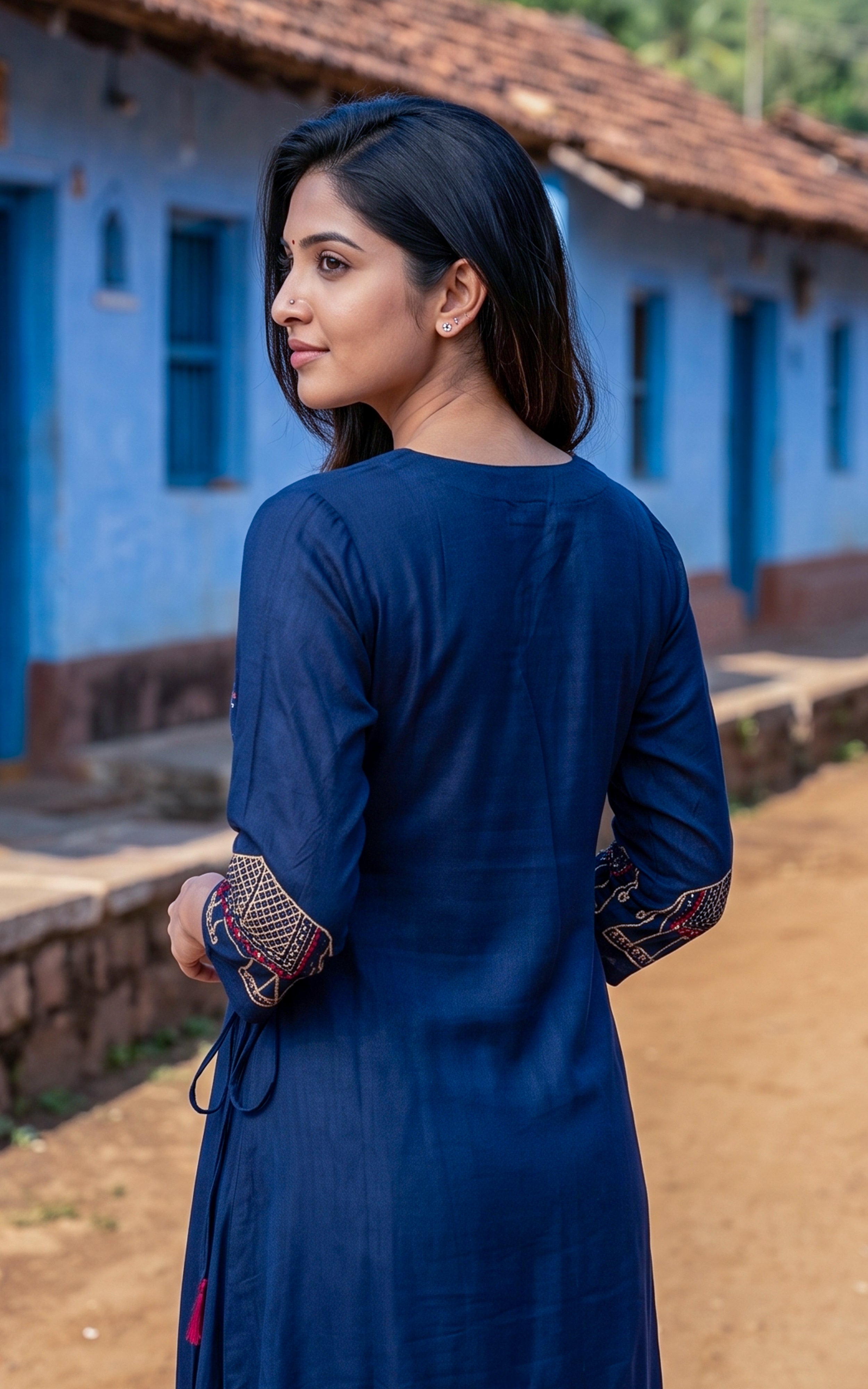 Rubini Navy Blue (Kurti+Dupatta)