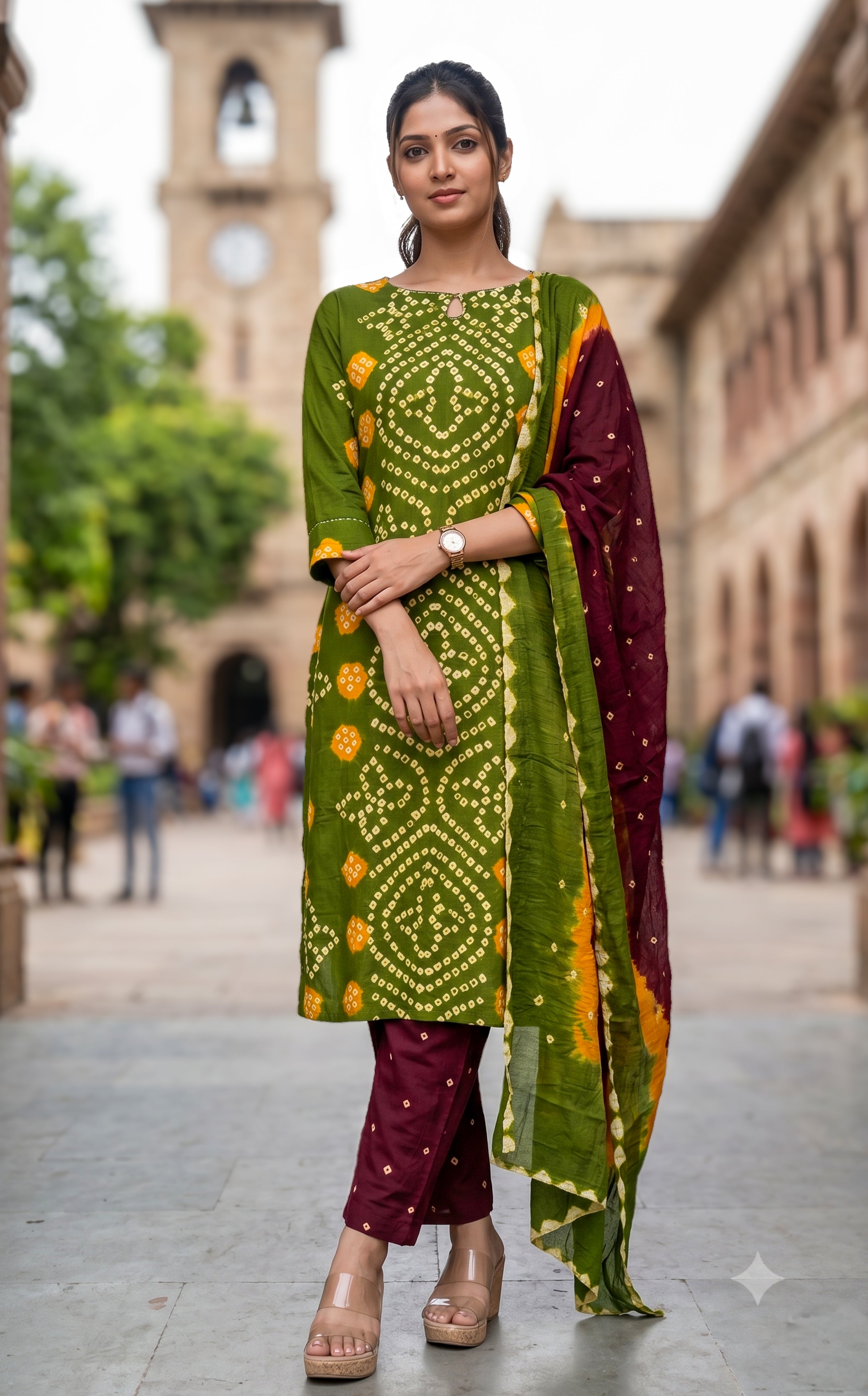 Casual wear Bandhani kurti set for women