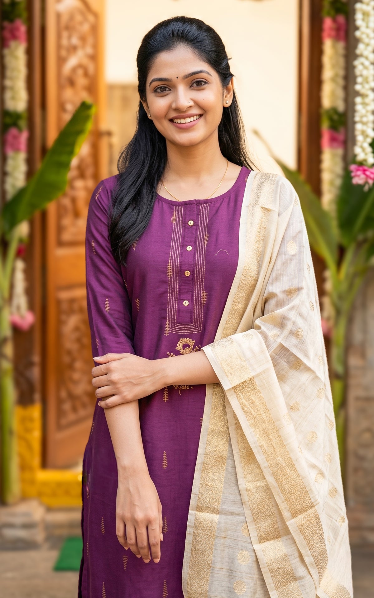 Navarathna Magenta (Kurti+Dupatta)