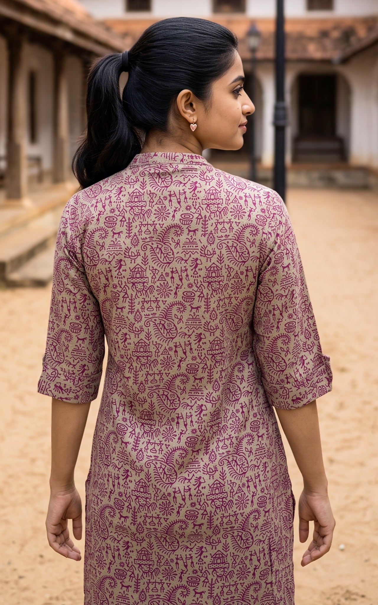 Burgundy and Beige Cotton Flex Ethnic Wear Kurti Set for Women