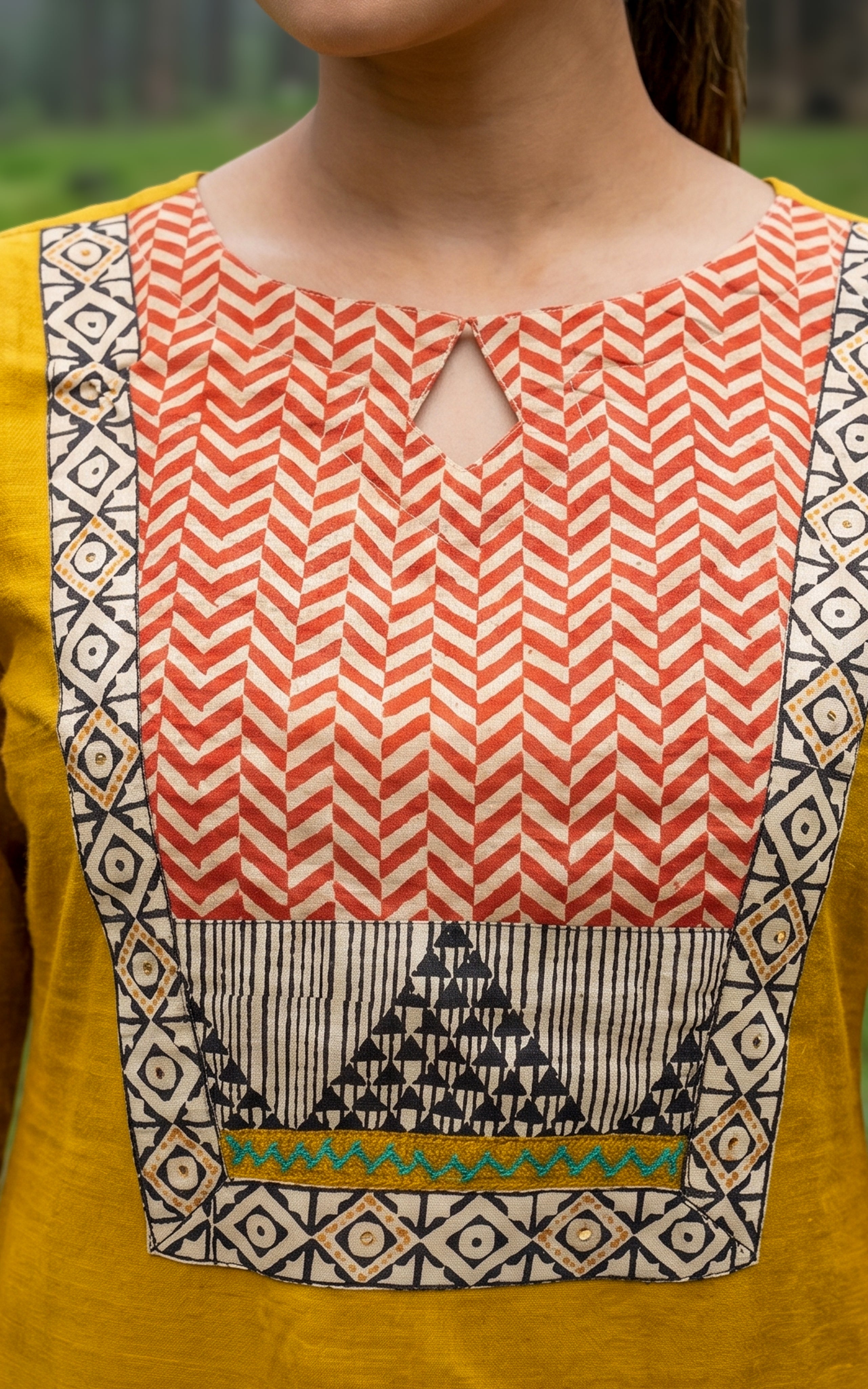 Mustard ethnic silk cotton kurti for women